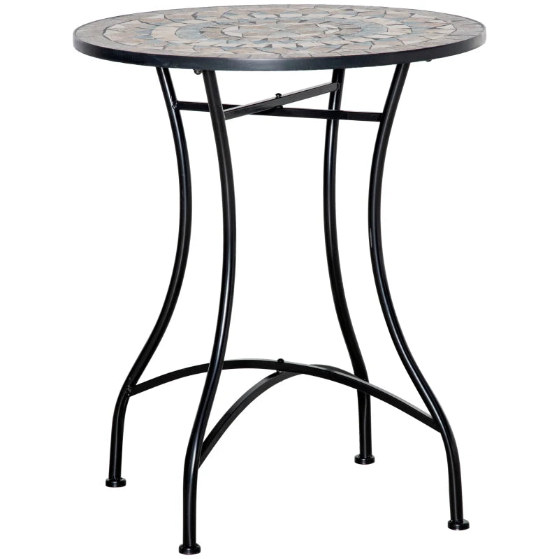 Mosaic Patio Table, Round Coffee Table with Metal Frame, Garden Furniture for Outdoor, Poolside, Green
