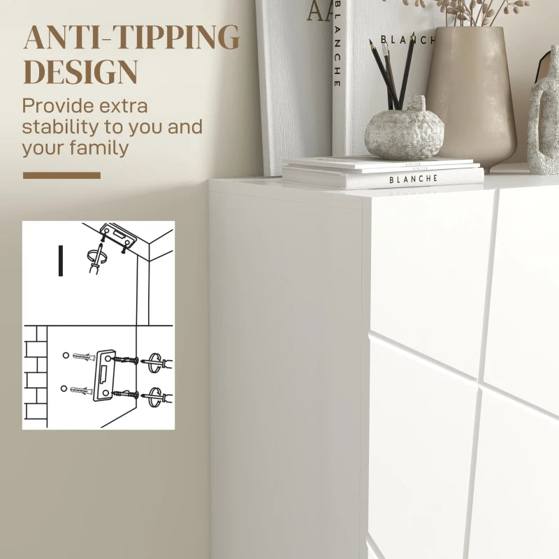 Narrow Shoe Storage Cabinet with Soft-Close Hinges and Adjustable Shelves for 15-20 Pairs of Shoes, High Gloss White