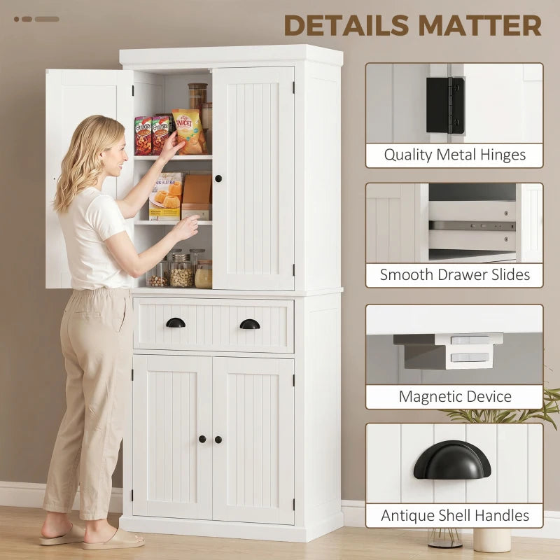 HOMCOM 72" Kitchen Pantry Cabinet with Drawer & Adjustable Shelves, Freestanding Storage Cabinet with Doors, White