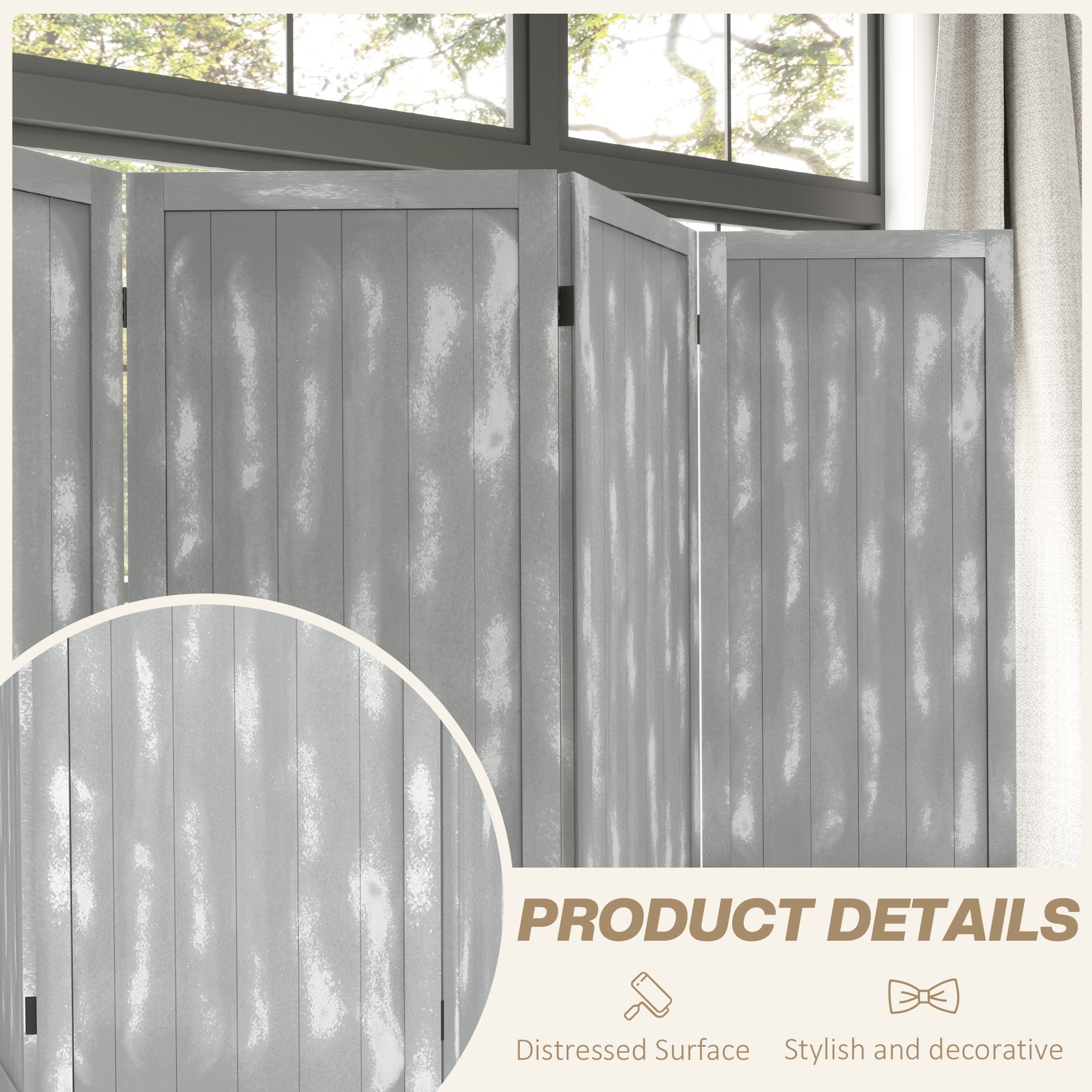 HOMCOM Screen Divider Room Divider Screen with Foldable Design for Indoor Bedroom Office 5.5' Grey