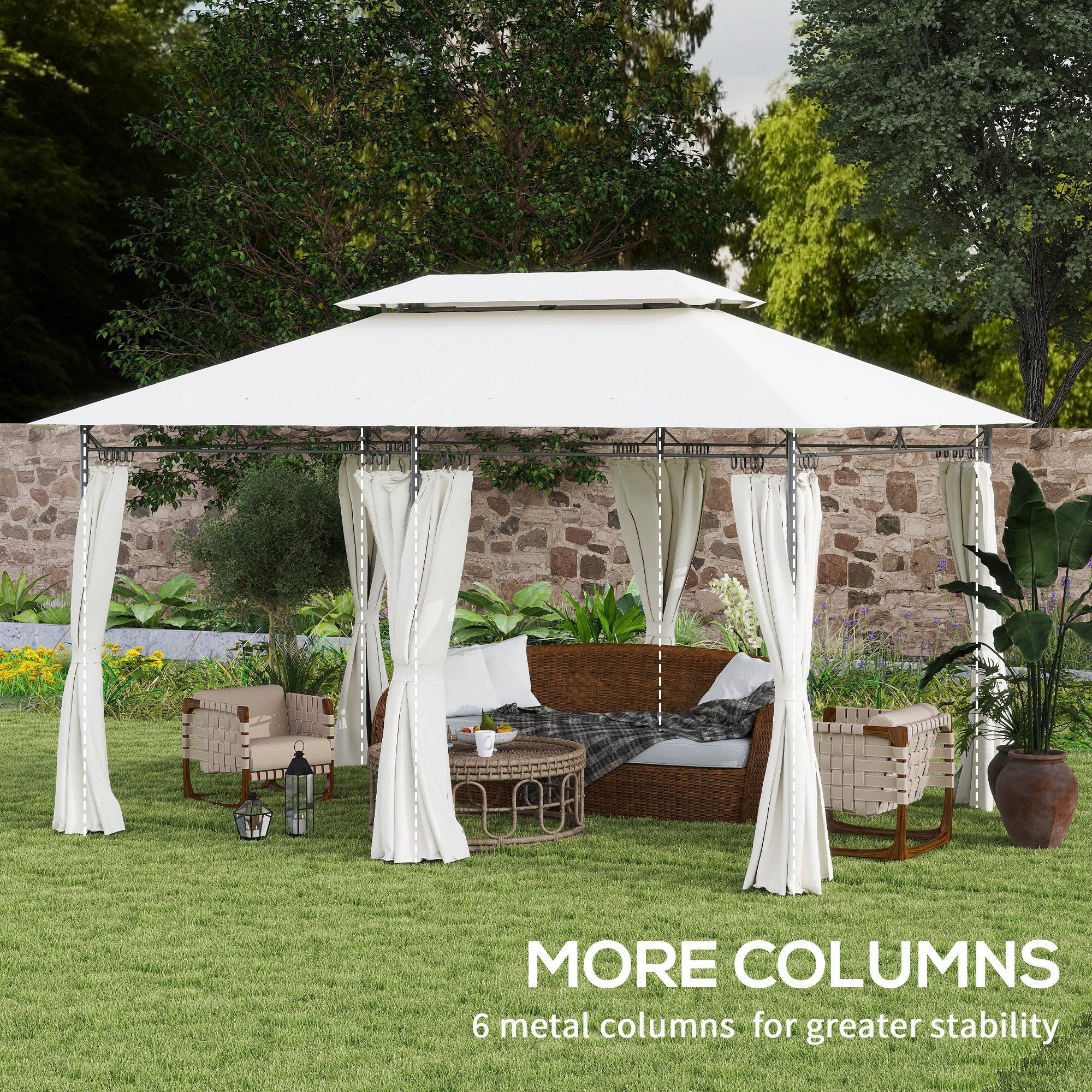 Outsunny 10' x 13' Double Roof Patio Gazebo, Outdoor Gazebo with Curtains, for Garden, Lawn, Backyard and Deck, Cream White