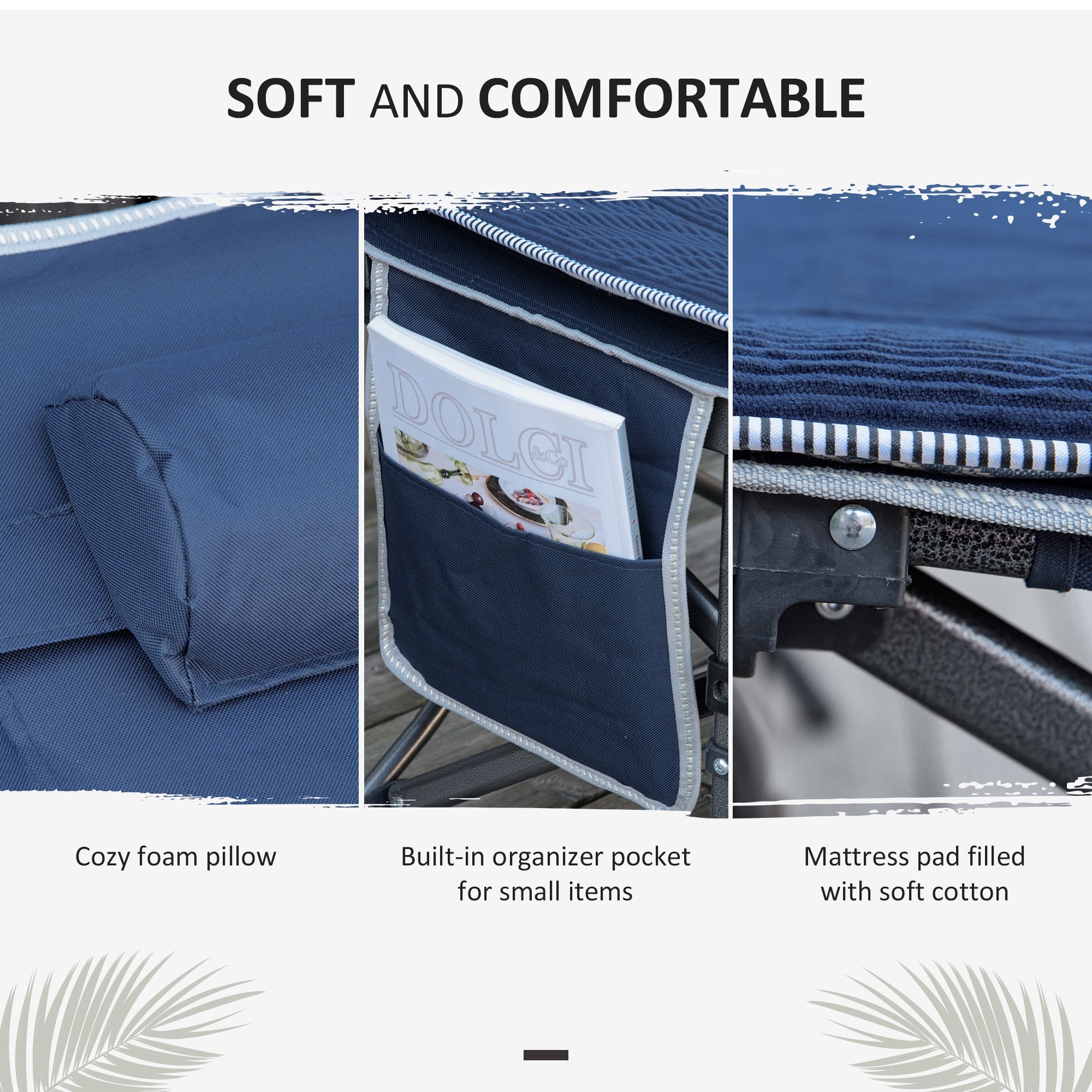Outsunny Folding Camping Cot for Adults with Mattress Pillow Double Layer Oxford Heavy Duty Sleeping Cot Carry Bag Blue