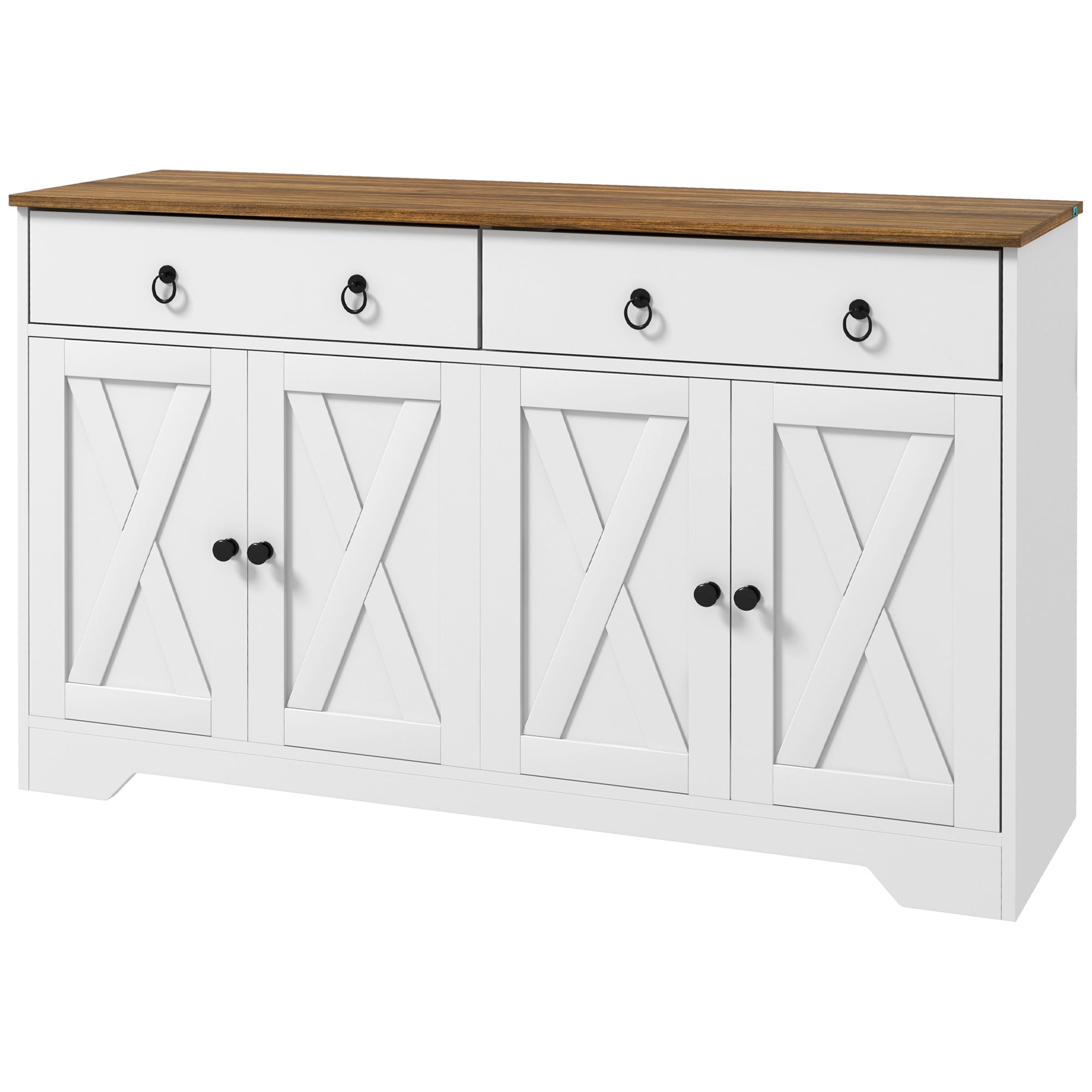 HOMCOM Kitchen Sideboard with 2 Drawers 4 Barn Doors 2 Adjustable Shelves Buffet Table White for Living Room