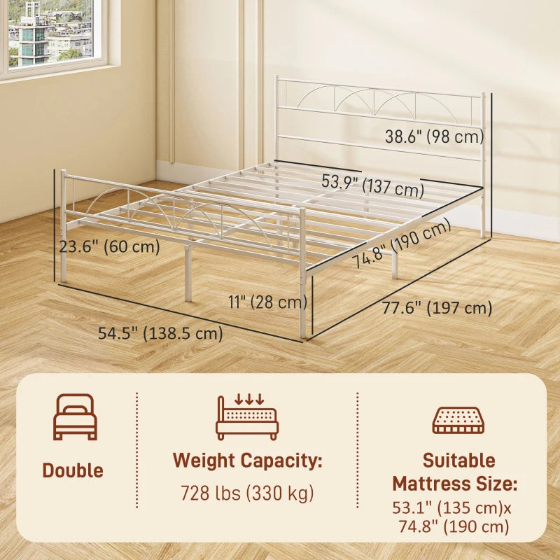 Metal Full Platform Bed Frame with Headboard, Steel Slat Support, Underbed Storage, No Box Spring Needed, Easy Assembly