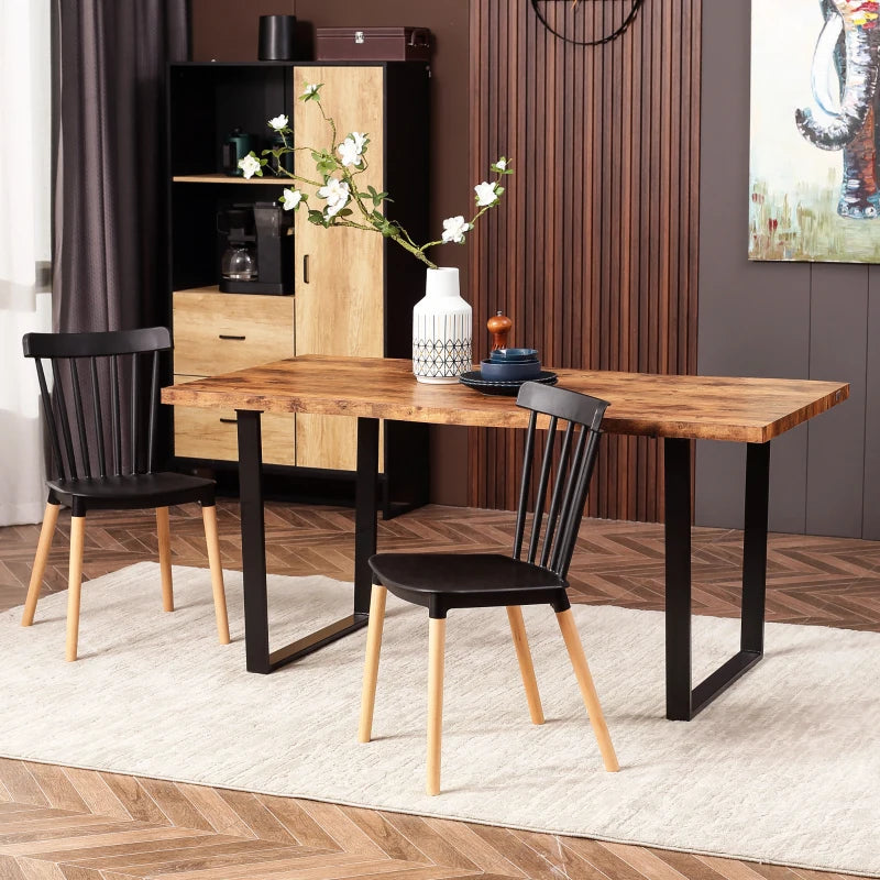 63" Kitchen Table, Industrial Dining Table with Wave-edged Tabletop and Steel Legs for Up to 6 People, Rustic Brown