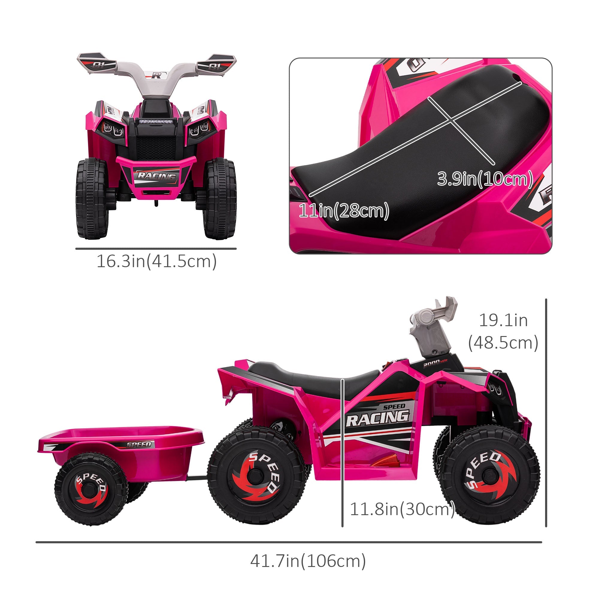 Aosom Ride-On Car: 6V, Electric, Trailer, Forward/Reverse, Wear-Resistant Wheels, Toddlers, Pink