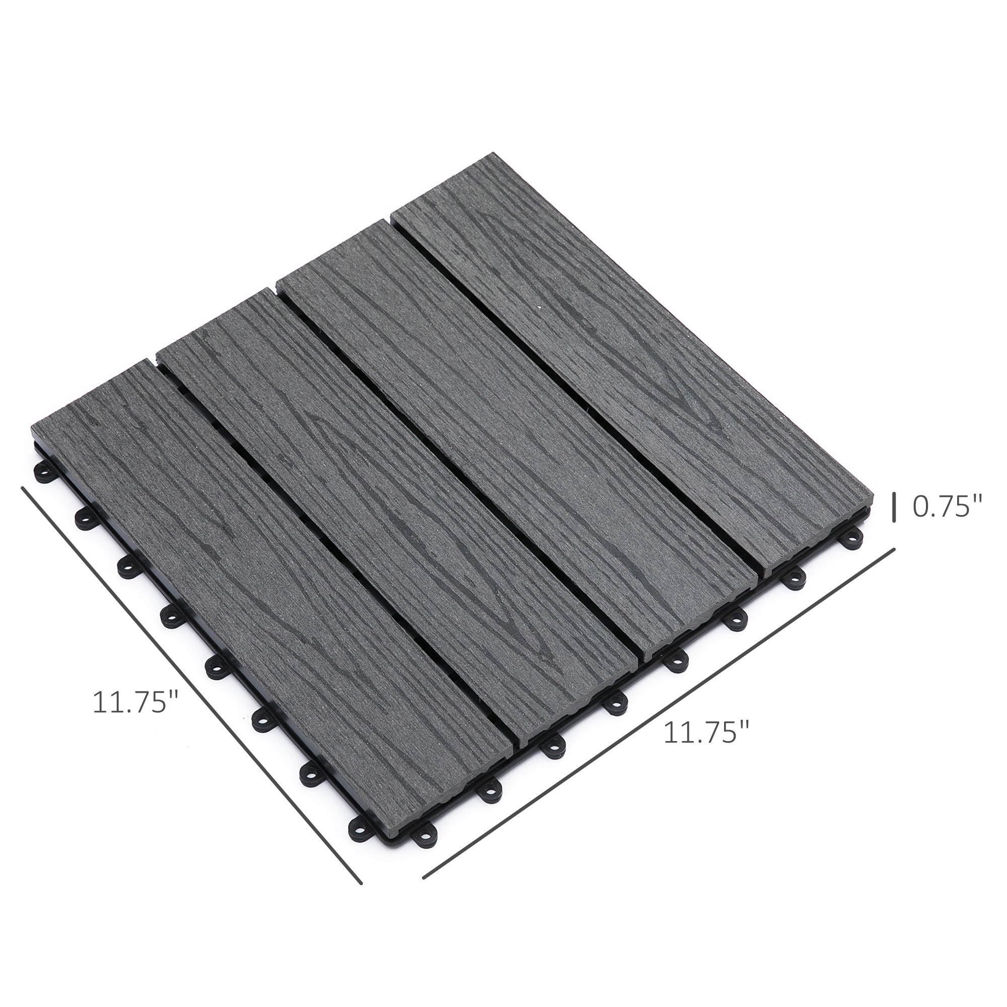 Outsunny 12" x 12" HDPE Interlocking Composite Deck Tile 11 Pack for the Patio or Porch for a New Classic Look, Grey