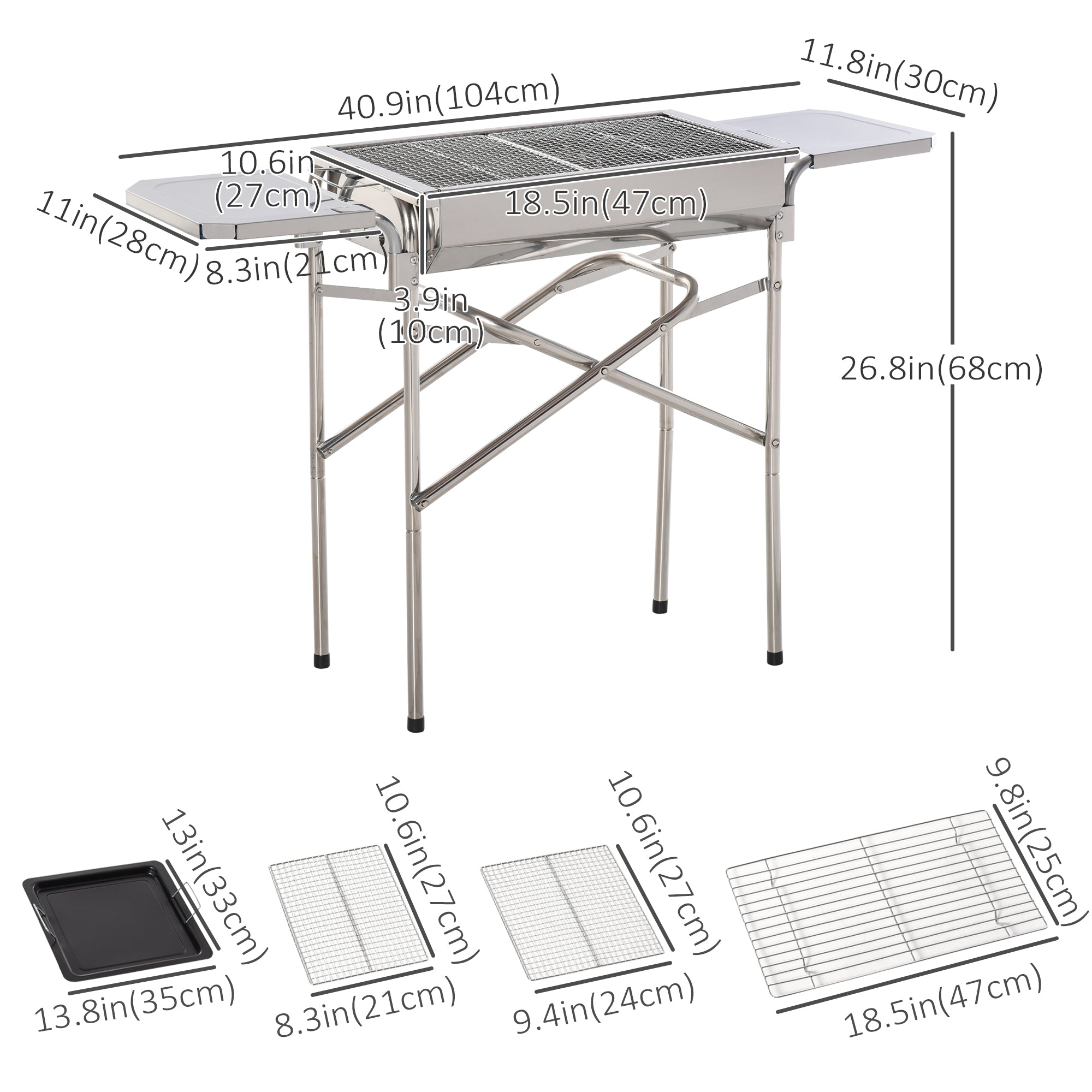 Outsunny Portable BBQ Grill Outdoor Charcoal Kebab Barbecue Stainless Steel Smoker for Camping Cooking Silver