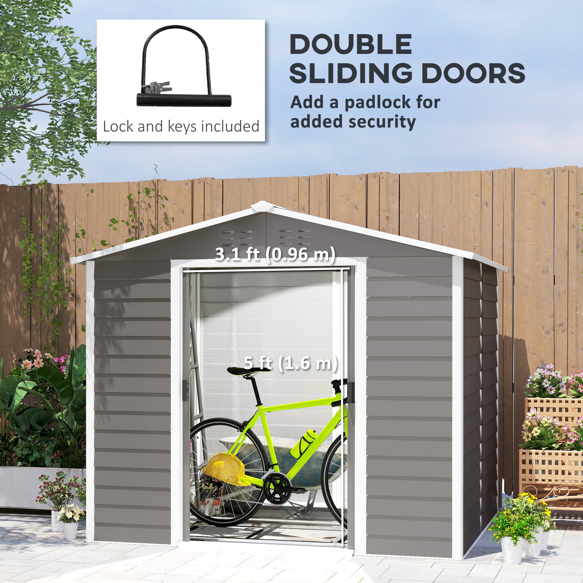 Outsunny 8' x 7' Outdoor Storage Shed, Galvanized Steel Metal Garden Shed w/ Sliding Lockable Doors, Floor Frame, Vents, Waterproof Tool Shed for Backyard, Lawn, Patio, Light Grey
