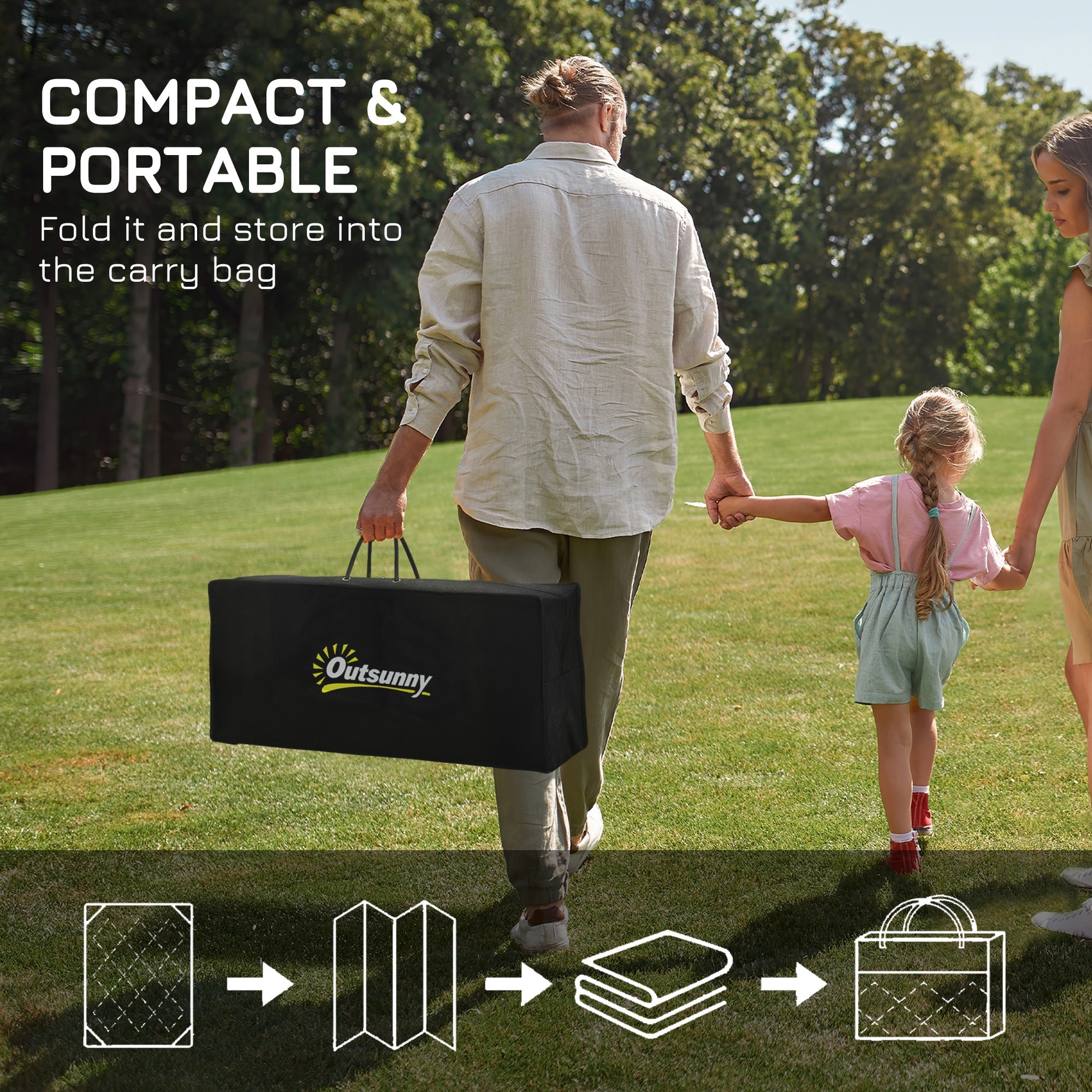 Outsunny 9x18ft Black Grey Geometric Reversible Outdoor Rug Waterproof Plastic Straw with Carry Bag