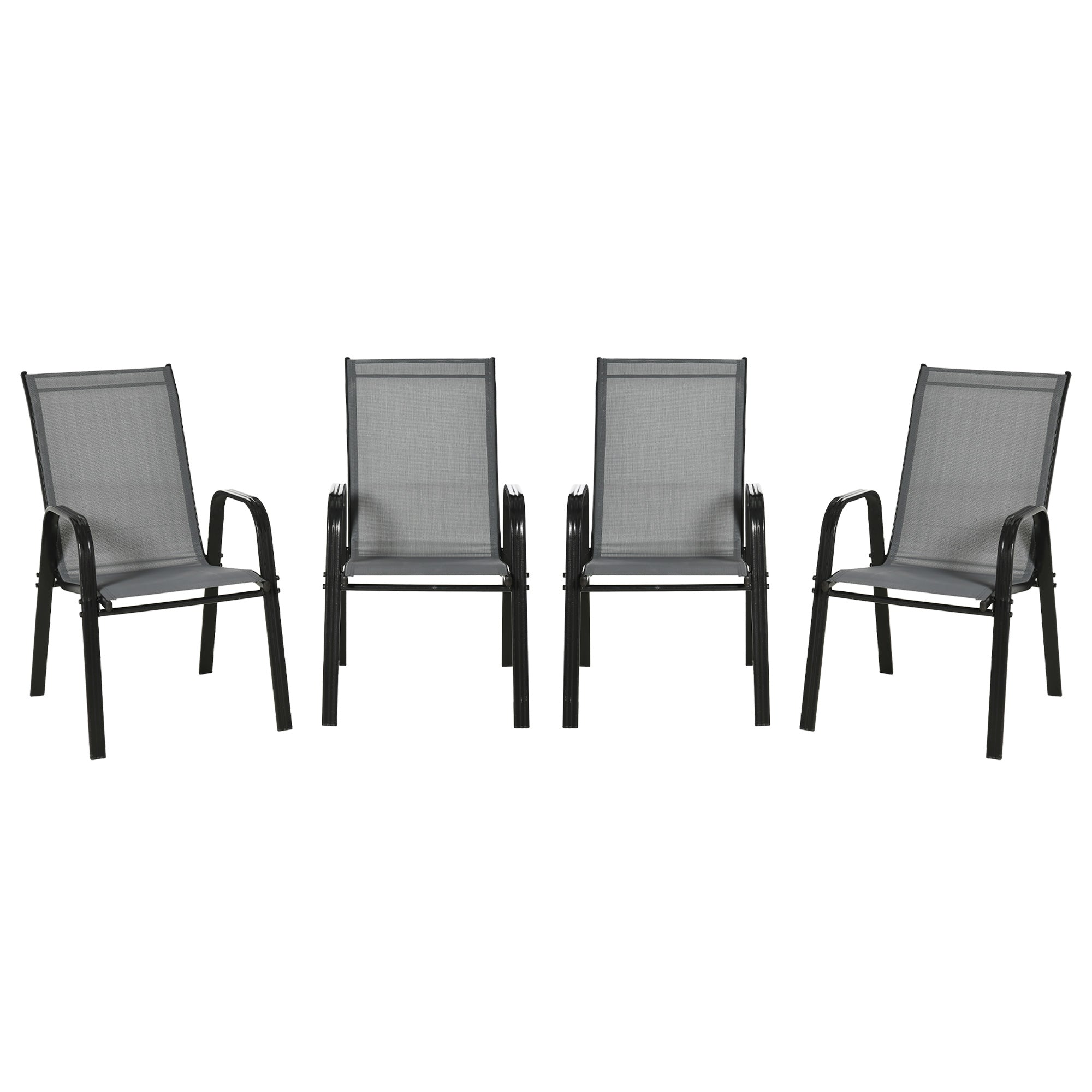 Outsunny Set of 4 Outdoor Dining Chairs, Heavy Duty Stackable Patio Dining Set with Armrests for Balcony Garden, Dark Grey
