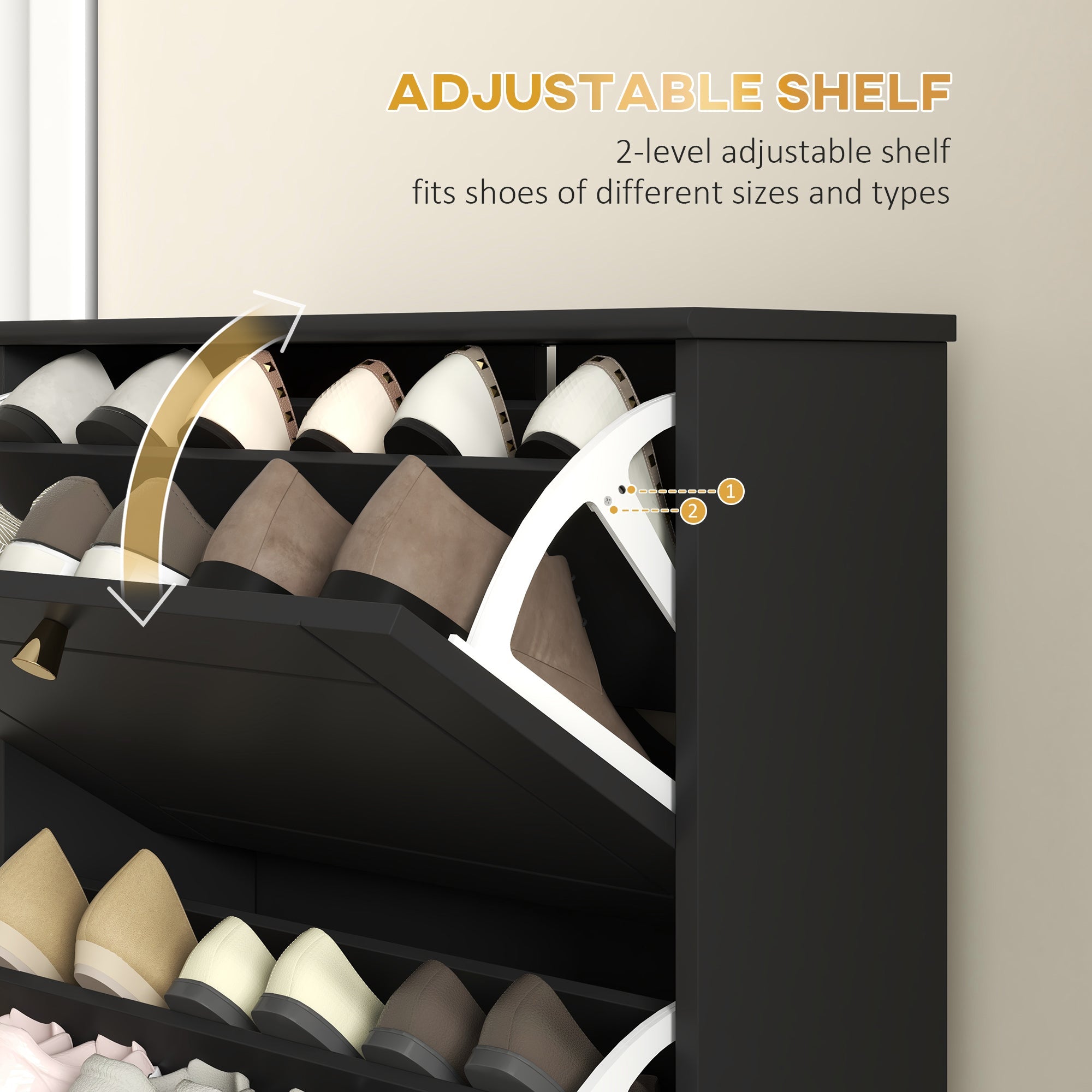 HOMCOM Narrow Shoe Storage 3 Flip Drawers Adjustable Shelves Shoe Organizer 12 Pairs Black Space Saving