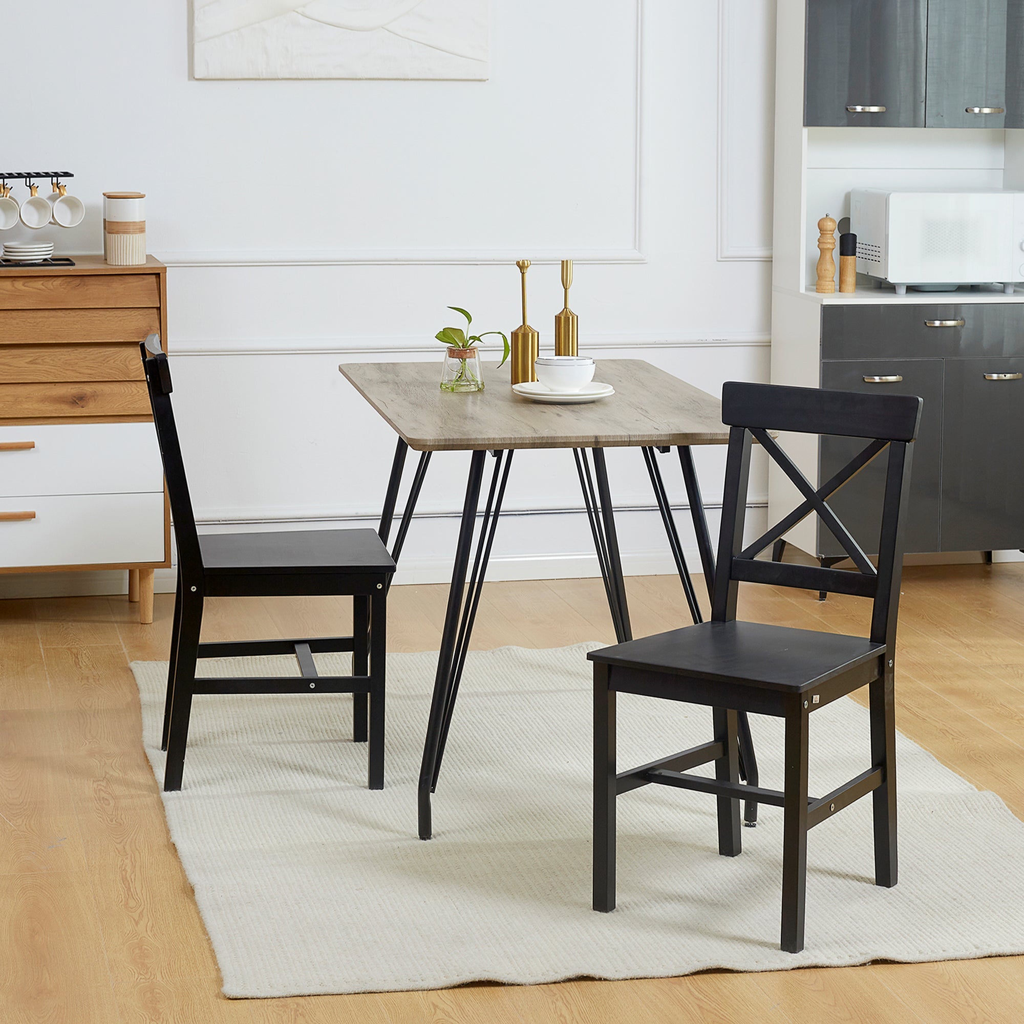 HOMCOM Set of 2 Wooden Dining Chairs with Cross Back Solid Structure for Living Room Dining Room Black