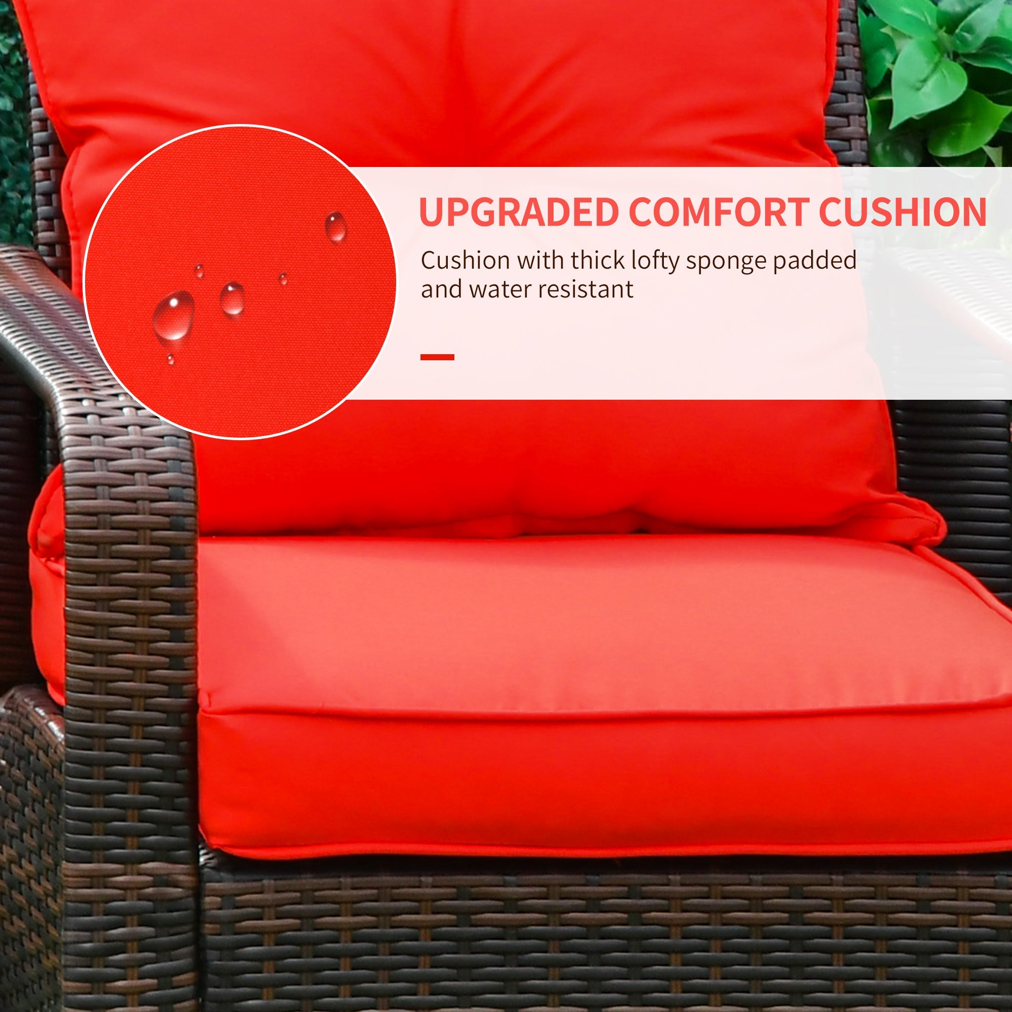 Outsunny 3pc Rattan Garden Sofa Set 2 Chairs Storage Table Cushioned