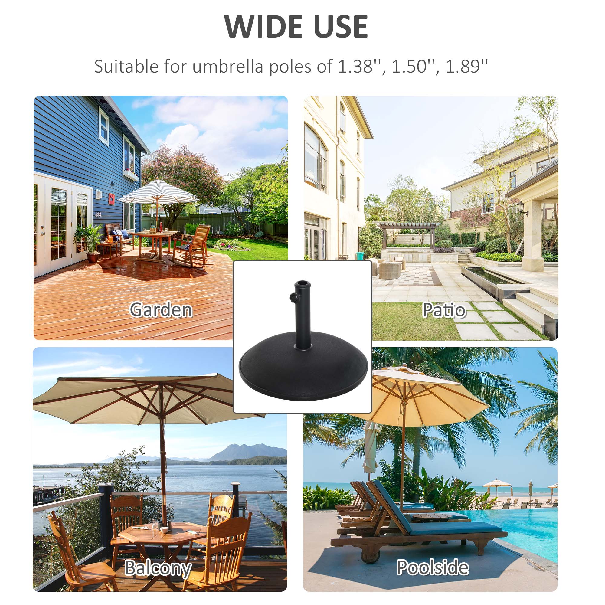 Outsunny 55lb Cement Round Umbrella Base: Heavy Duty Outdoor Patio & Backyard Stand, Black
