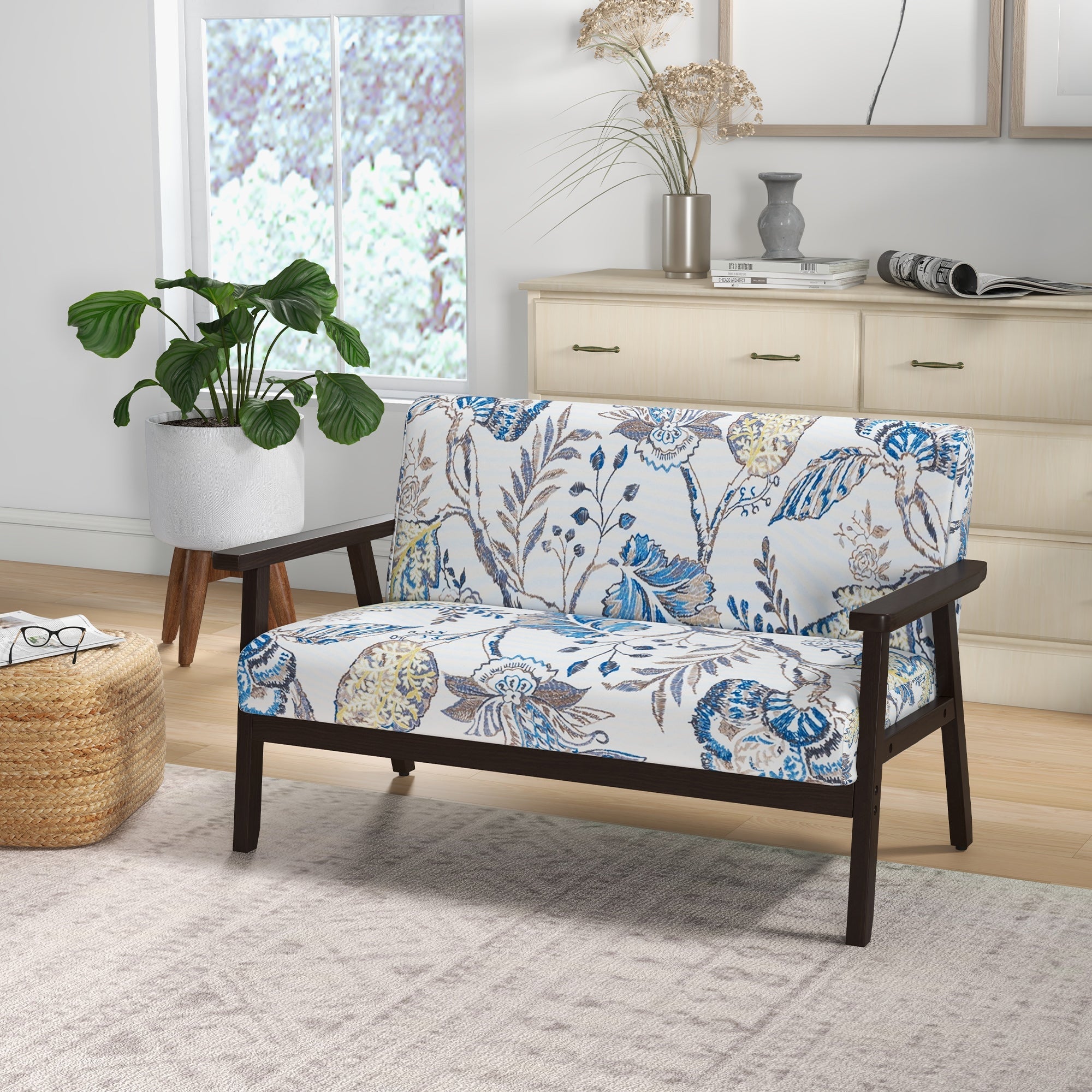 HOMCOM Compact Loveseat Sofa Couch Linen Fabric Double Seat Sofa with Rubber Wood Frame Multicolour