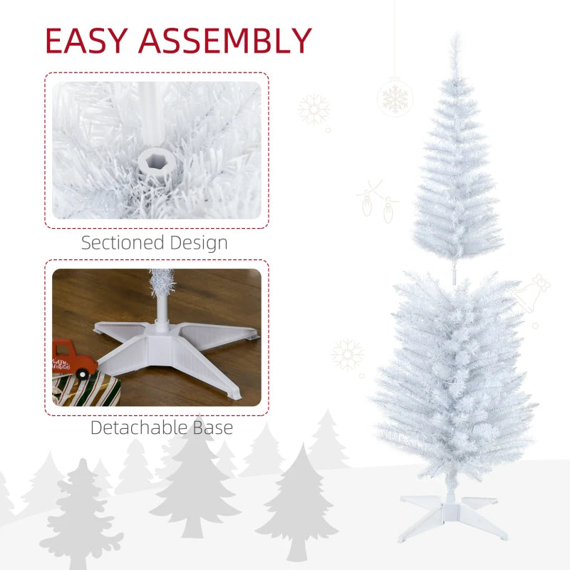 HOMCOM 5ft Pencil Christmas Tree, Slim Artificial Christmas Tree with Realistic Branches and Warm White LED Lights, White