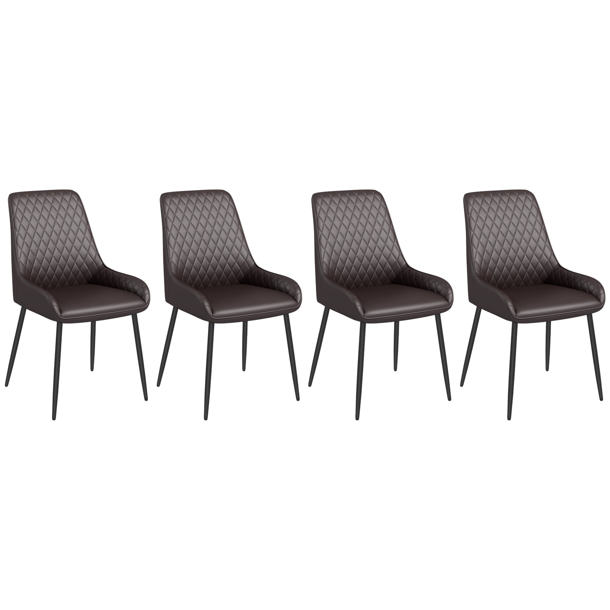 HOMCOM Contemporary Dining Chairs Set of 4 Brown PU Leather Metal Legs for Dining Room Living Area