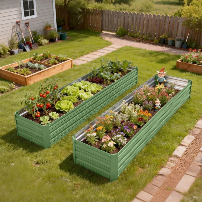 8'x2'x1' Galvanized Raised Bed, Large Elevated Planter Box for Growing Flowers, Herbs and Vegetables, Light Green