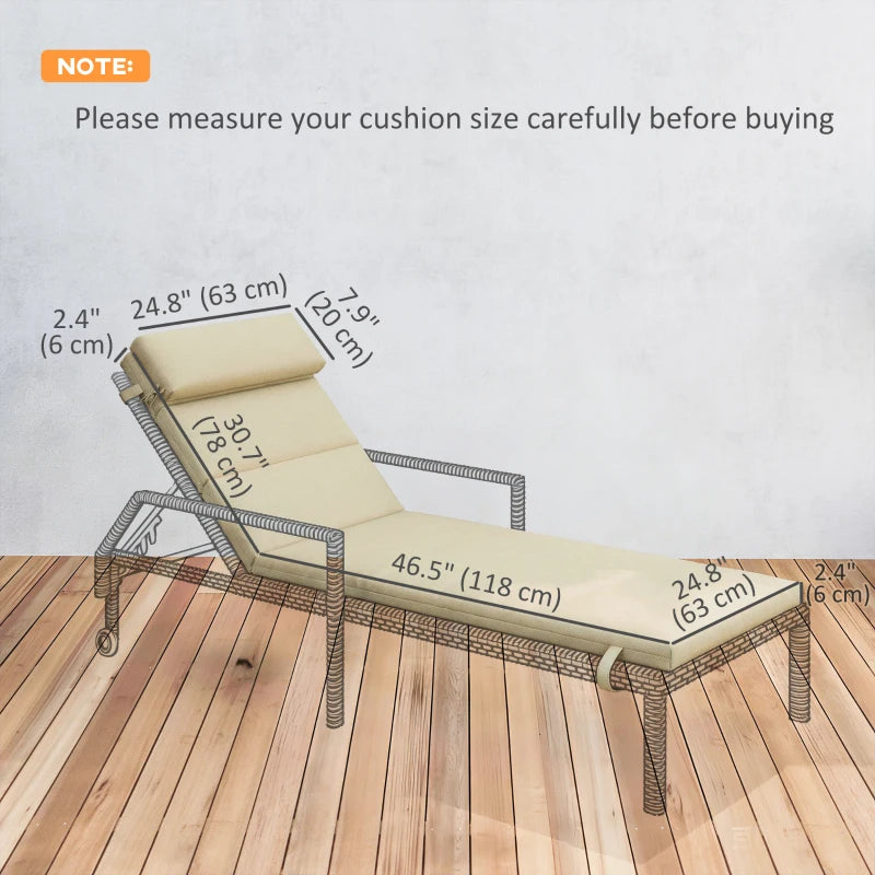 Patio Chaise Lounge Chair Cushions Replacement Sun Lounger Pads with Headrest and Ties, Set of 2, Beige
