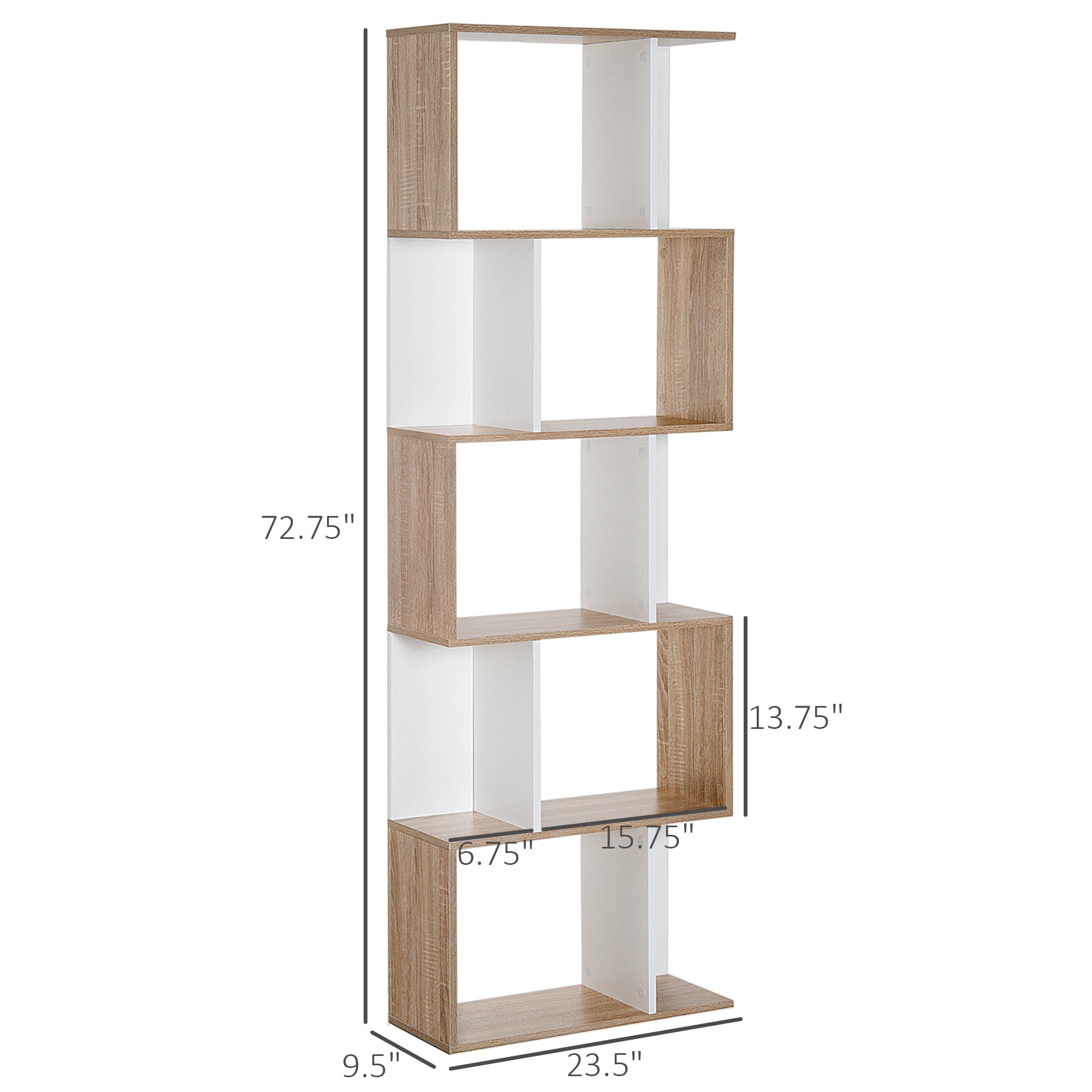 HOMCOM 5-Tier Modern Bookcase Display Shelf Storage Room Divider for Living Room Home Office White