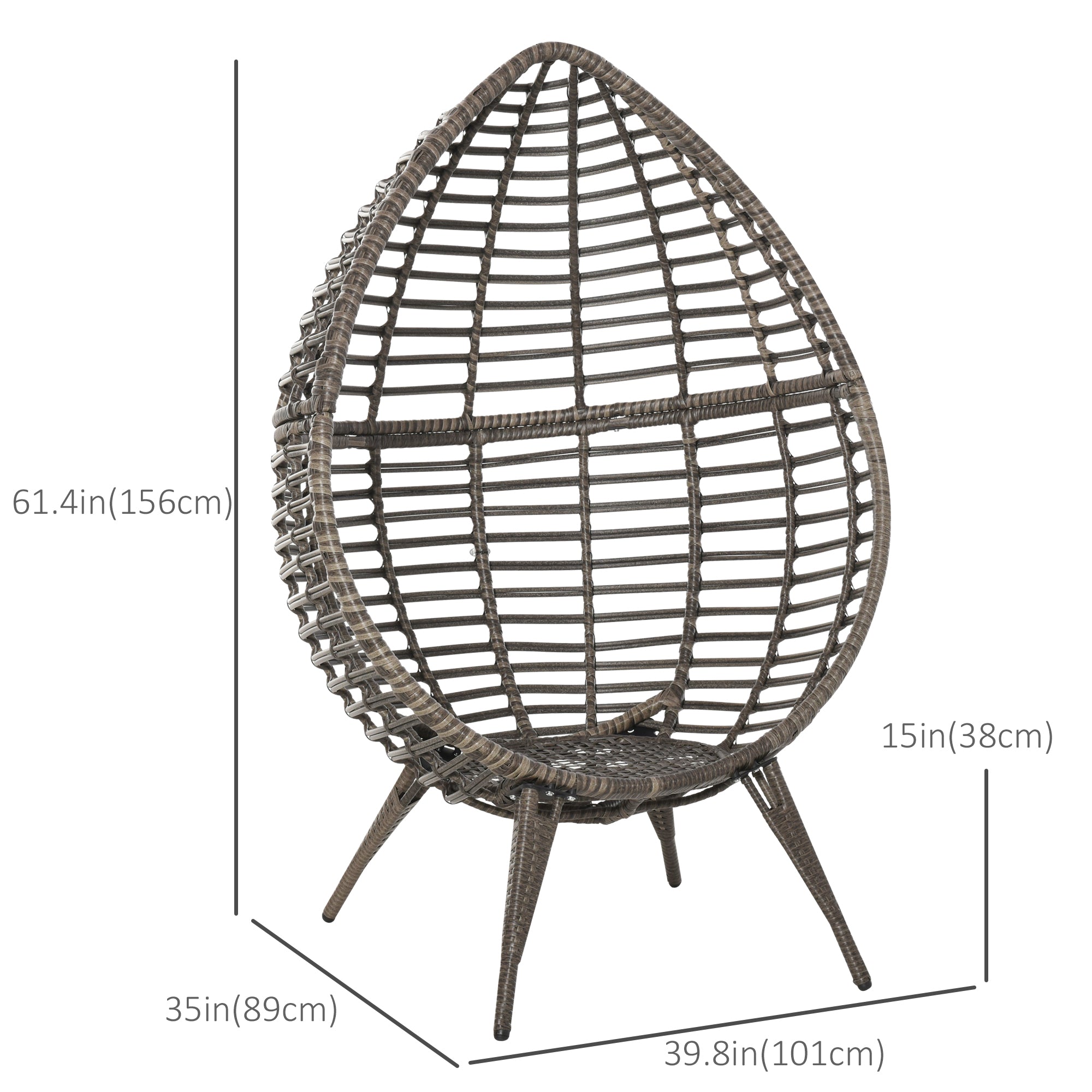 Outsunny Outdoor/Indoor Rattan Chair with Soft Cushion, Wicker Egg Lounge Chair for Backyard Garden Balcony Lawn, Grey