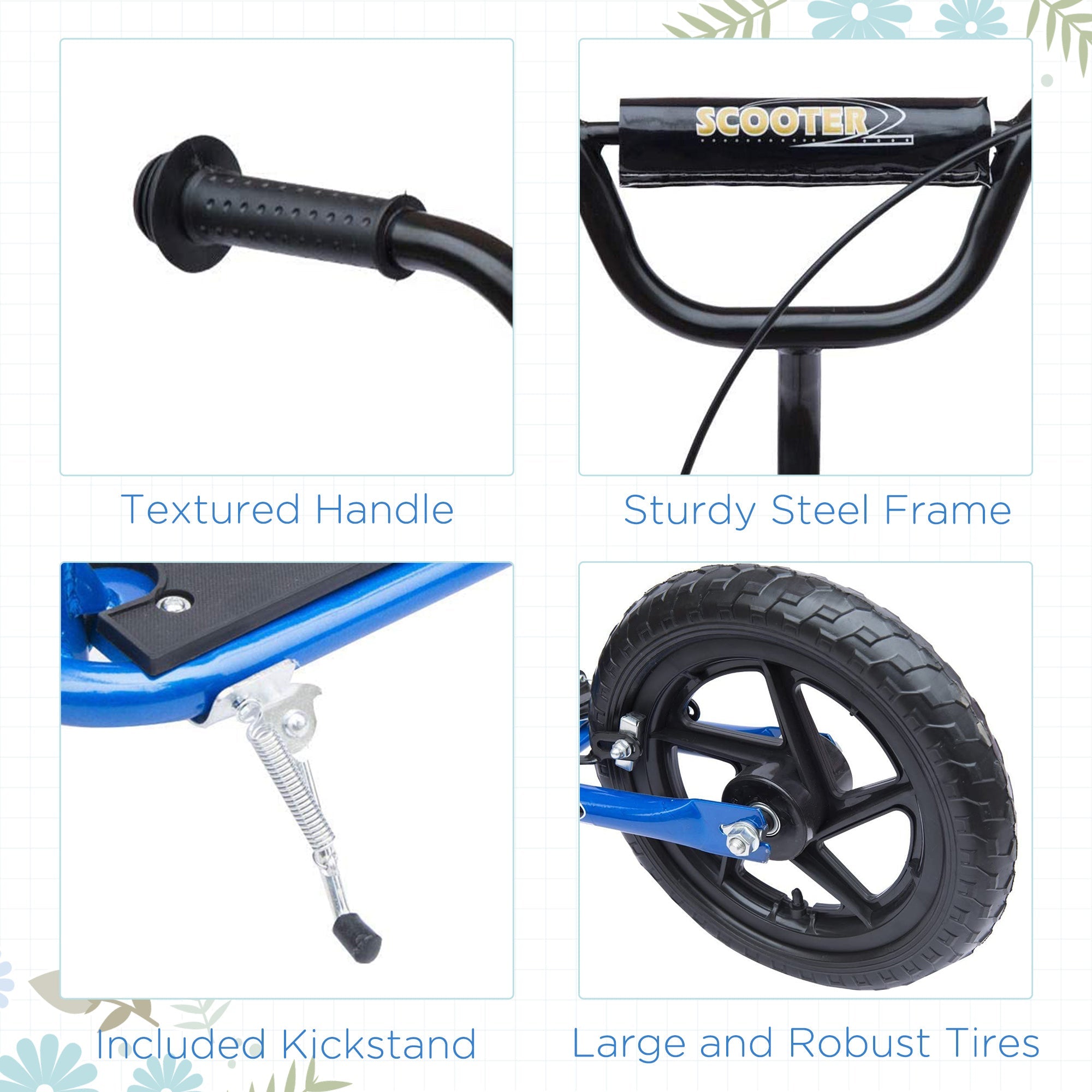 HOMCOM Kids Scooter Street Bike with 12 Tire for Ages 5+ Ride on Toy Blue