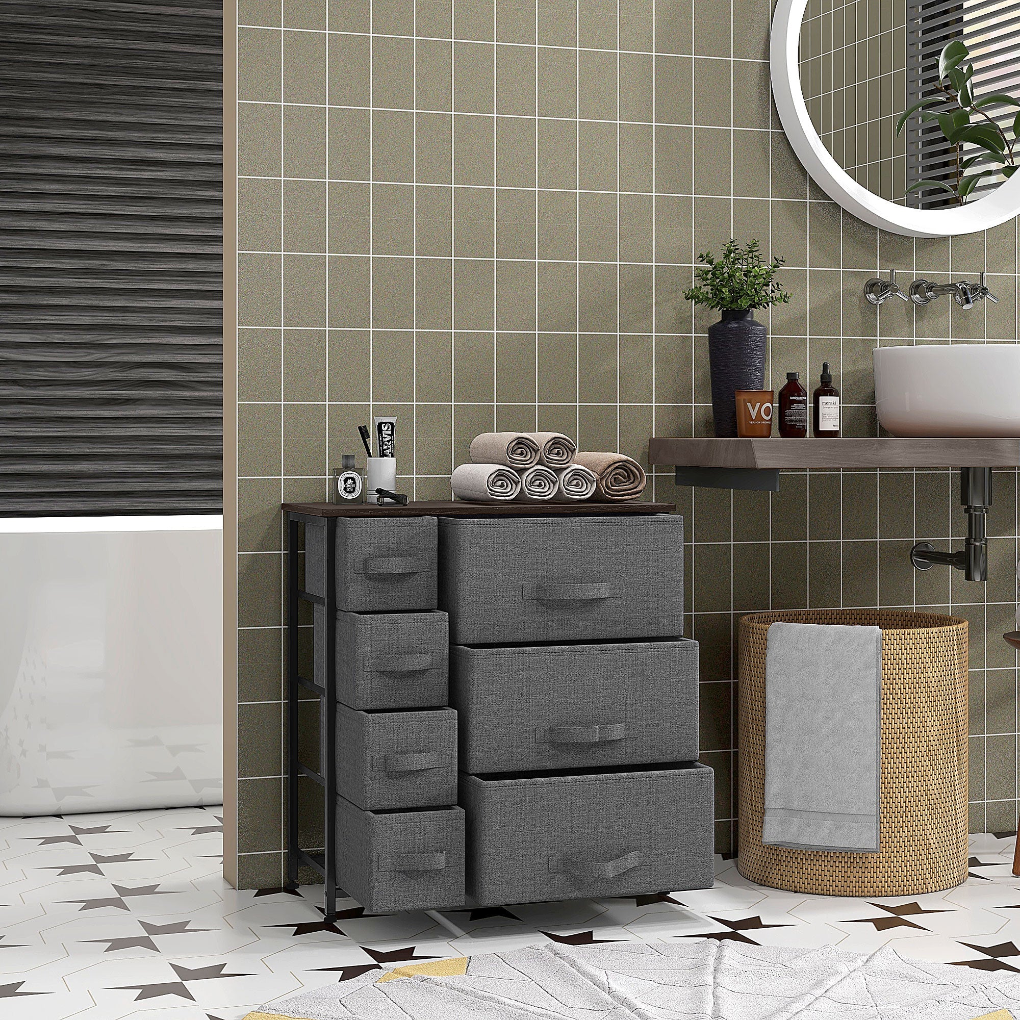 HOMCOM Dresser for Bedroom with 7 Drawers, Chest of Drawers with Metal Frame, Closet Fabric Dresser for Living Room, Dark Grey