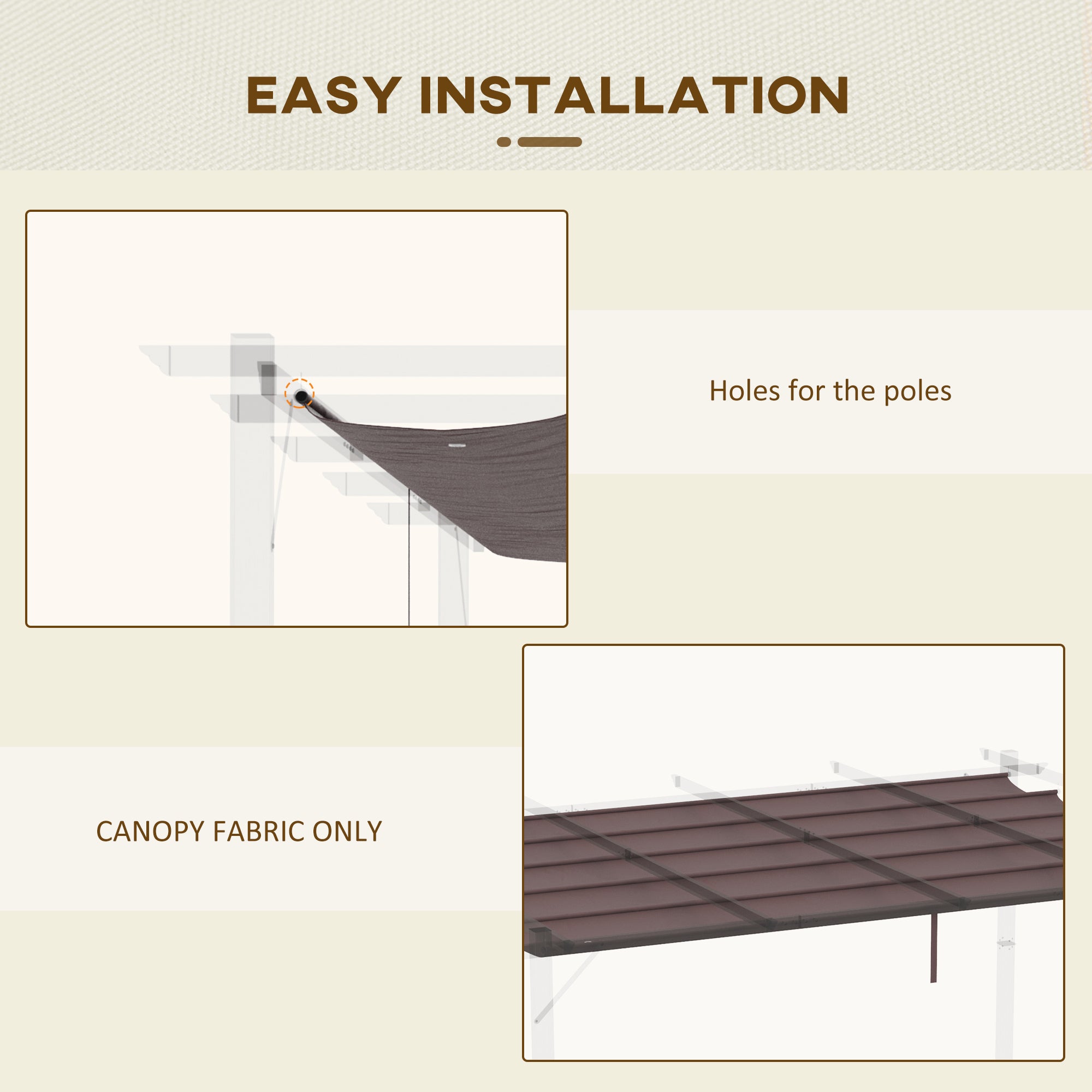Outsunny Replacement Canopy Cover for 13.1x9.8 Pergola, Coffee - Durable Retractable Pergola Shade