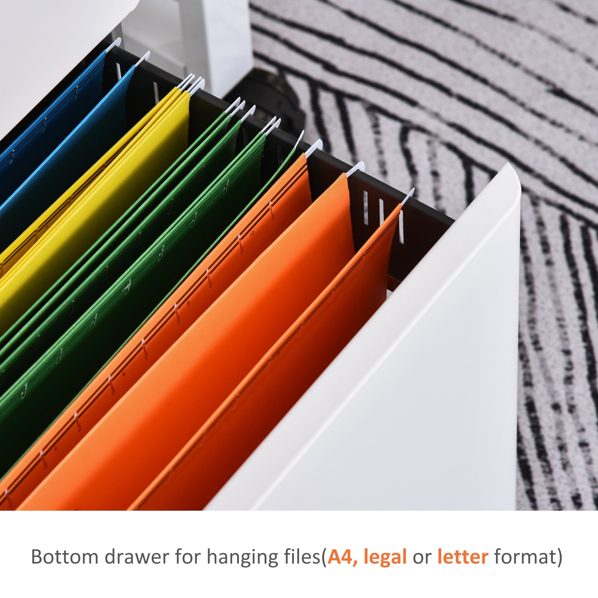 Vinsetto 3 Drawer Filing Cabinet, Home Office Storage Cabinet with Wheels, Lock for A4, Letters, Legal-sized Files, Grey and White