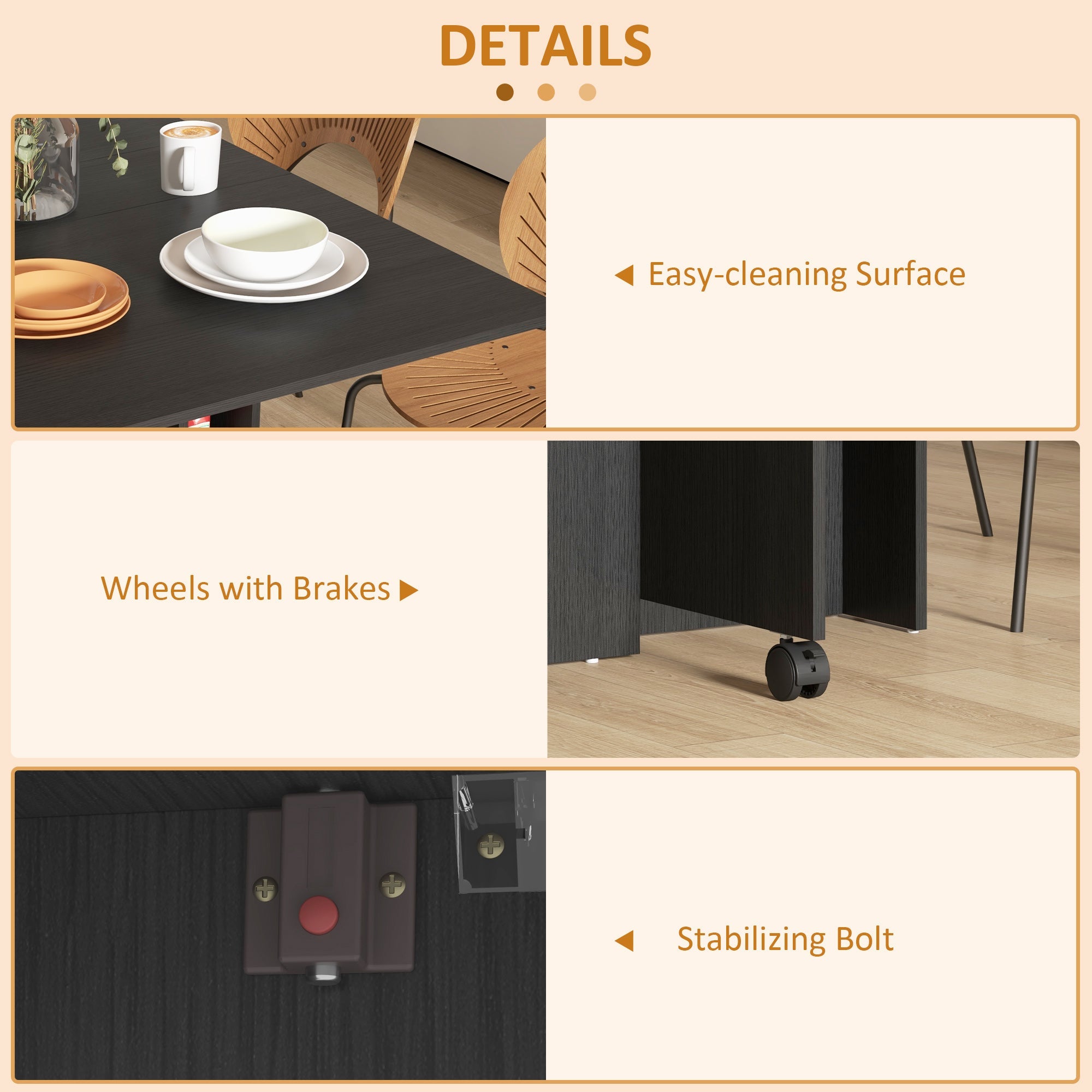 HOMCOM Foldable Dining Table with Storage Shelves Drop Leaf Rolling Wheel for Small Spaces