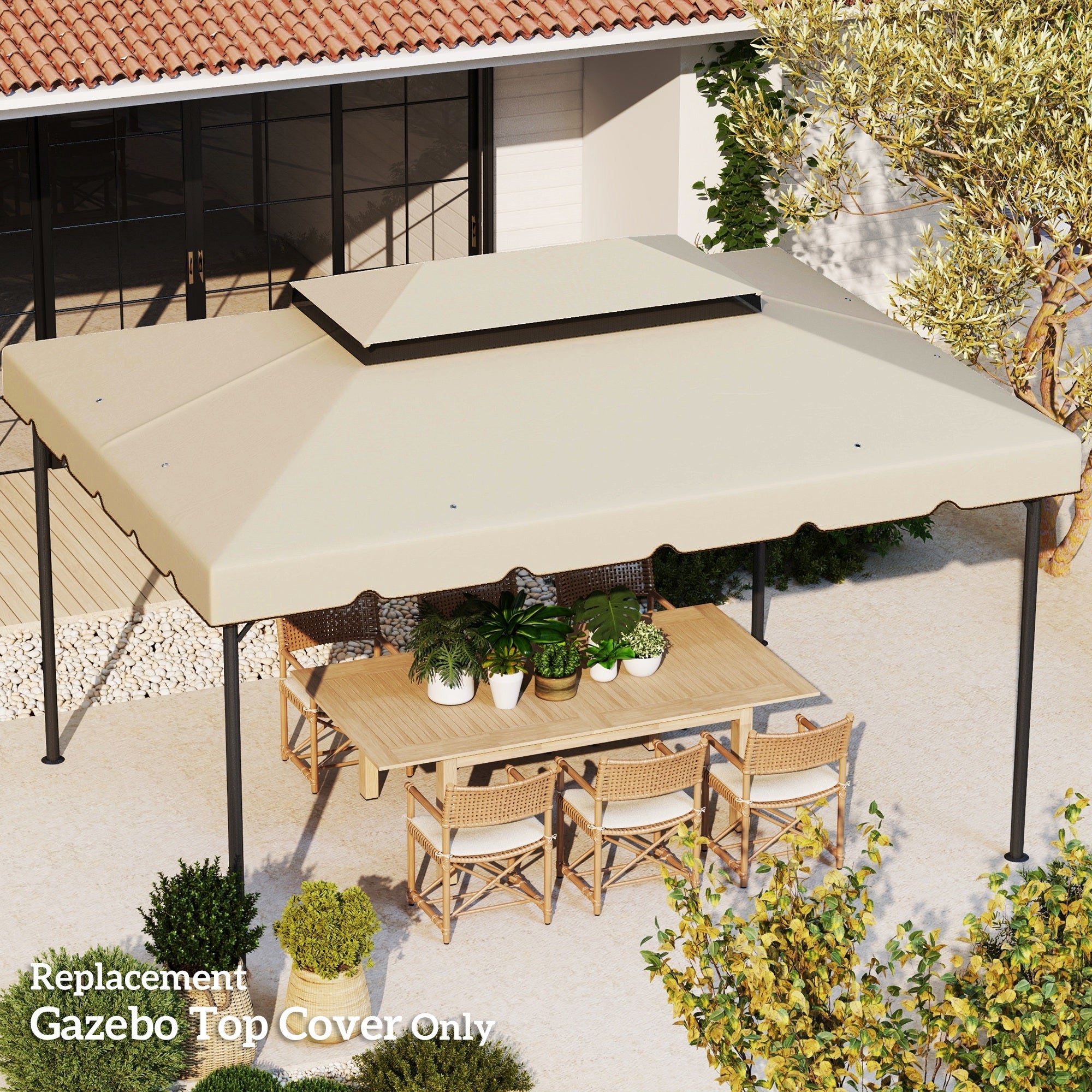Outsunny 12.8' x 9.5' Gazebo Replacement Canopy, Gazebo Top Cover with Double Vented Roof for Garden Patio Outdoor (TOP ONLY), Beige
