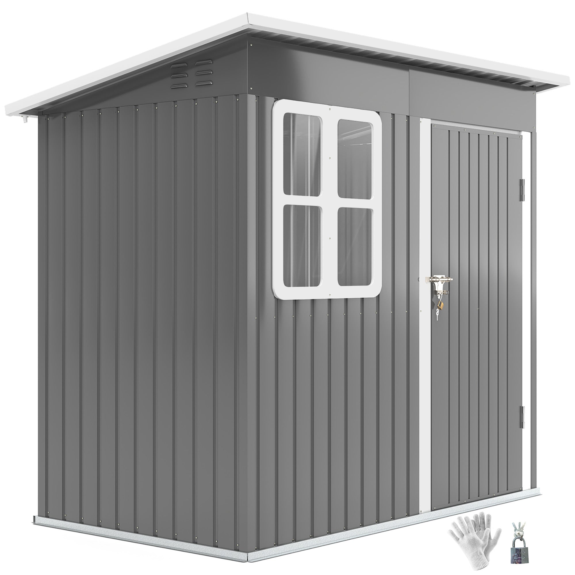 Outsunny 7' x 4' Galvanised Steel Outdoor Storage Shed, Garden Shed with Window, Lockable Wide Door and Air Vents, Dark Grey