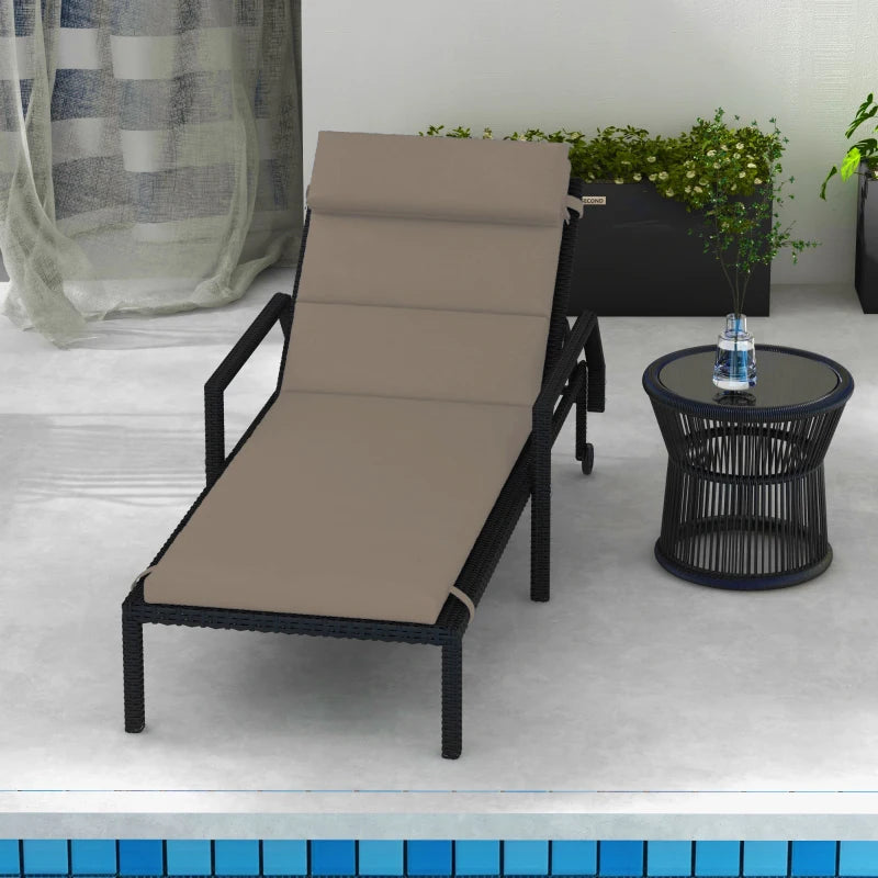 Patio Chaise Lounge Chair Cushion Replacement Sun Lounger Pads with Headrest and Ties, Dark Grey
