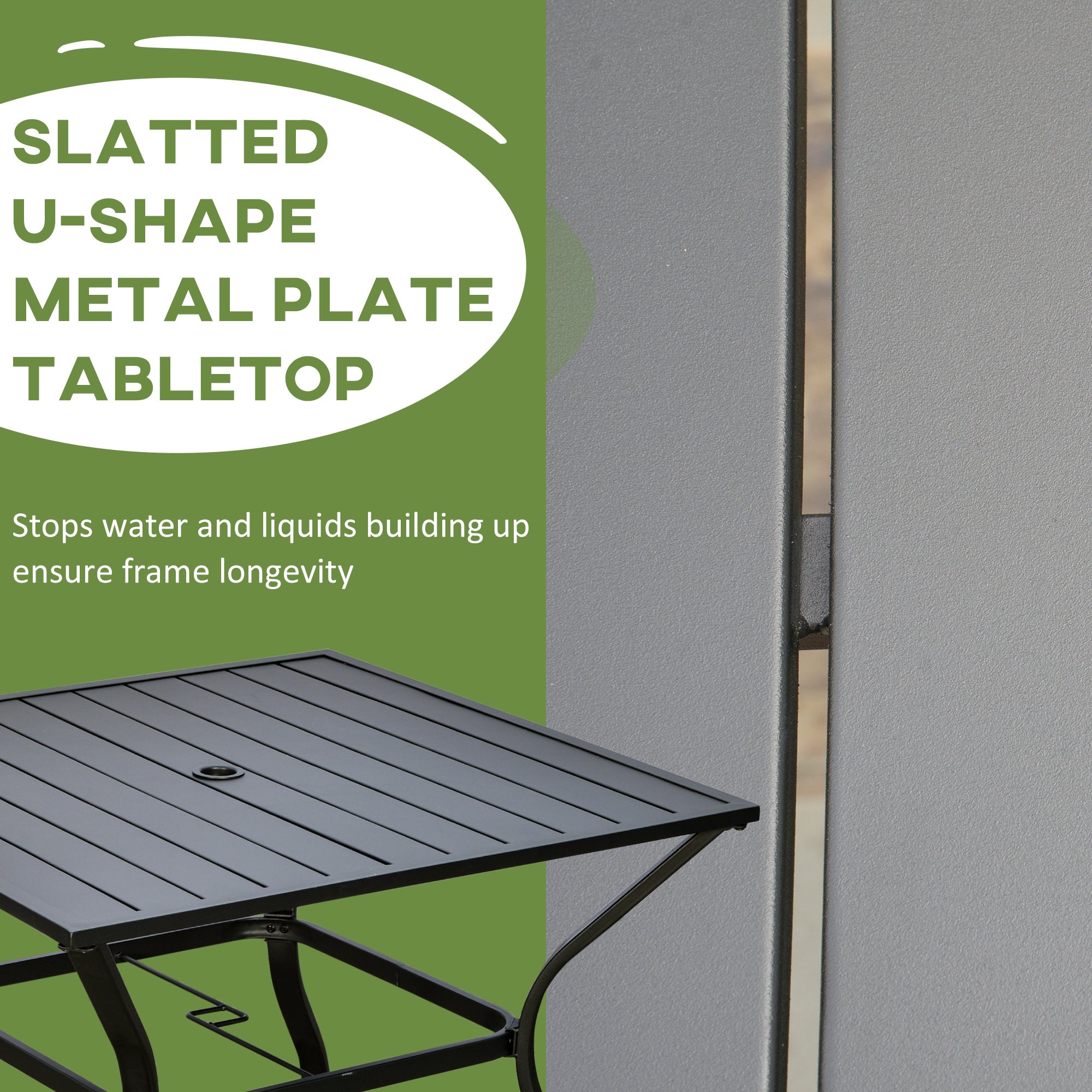 Outsunny Alfresco Dining: 4-Person Outdoor Dining Table with Parasol Hole, Patio Table, Slatted Metal Top for Garden Backyard, Black