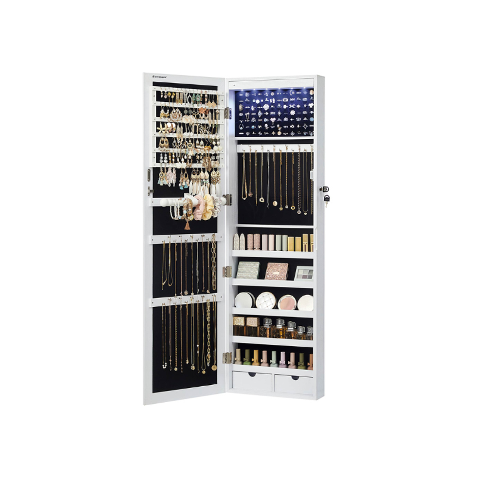 SONGMICS Lockable Wall or Door Mounted Jewelry Armoire Organizer with Mirror