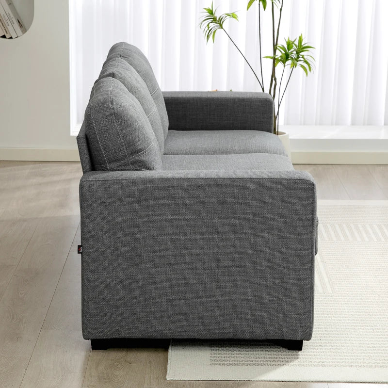 Modern Upholstered Couch, 3 Seater Sofa with Thick Spring Cushions and Deep Seat for Living Room, Dark Grey