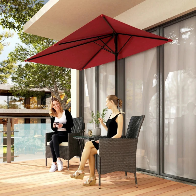 8ft Half Round Umbrella Outdoor Balcony Parasol Patio Garden Outdoor Window Sun Shade w/ 5 Ribs