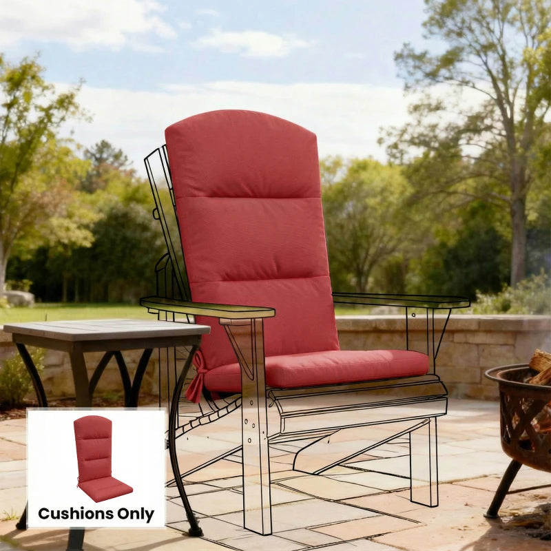 Patio Chair Cushion for Adirondack Chairs Replacement Cushion with Back and Ties, Wine Red