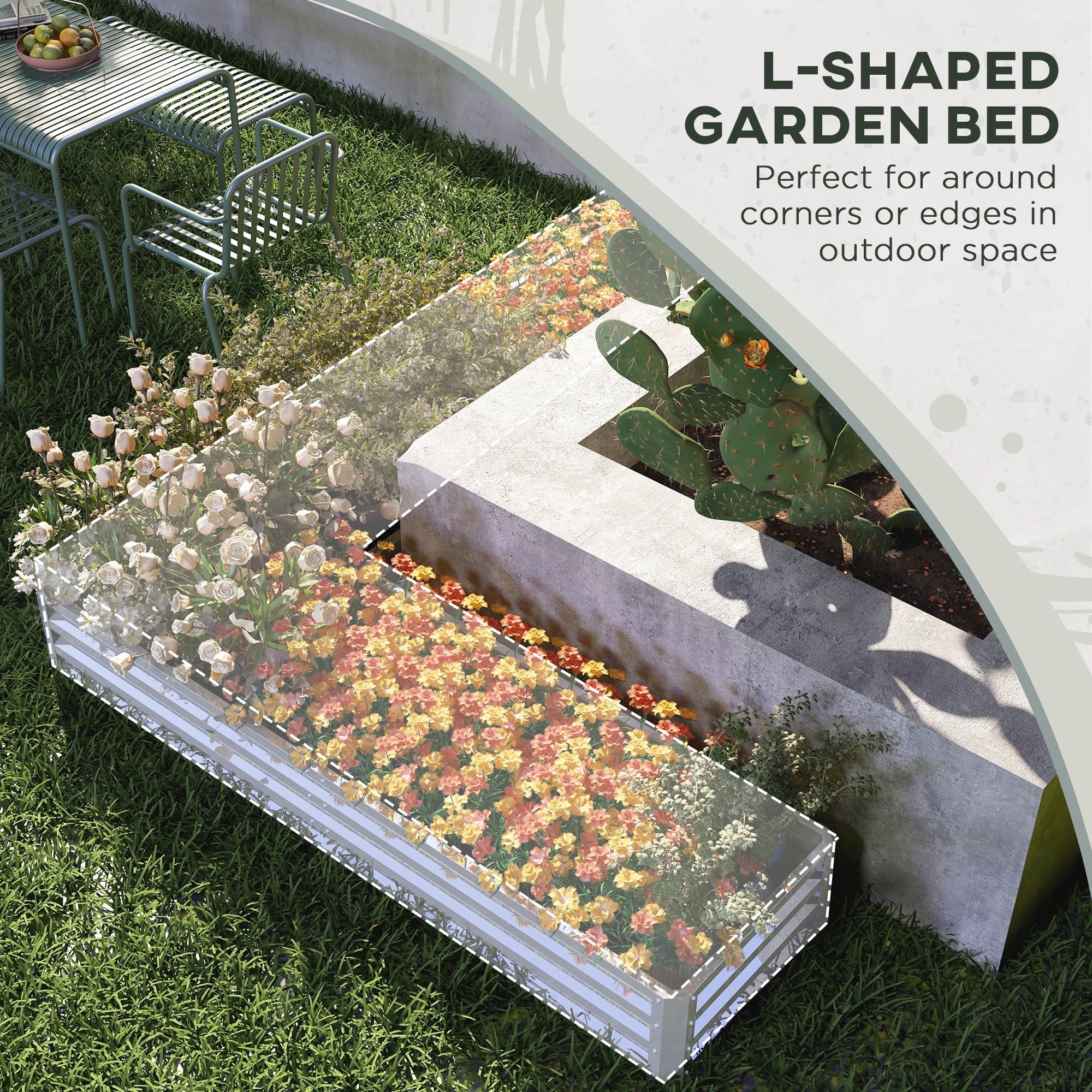 Outsunny Galvanized Raised Garden Bed Steel Planter Box w/ Rods for Vegetables Flowers Herbs, 82" x 109" x 12", Silver