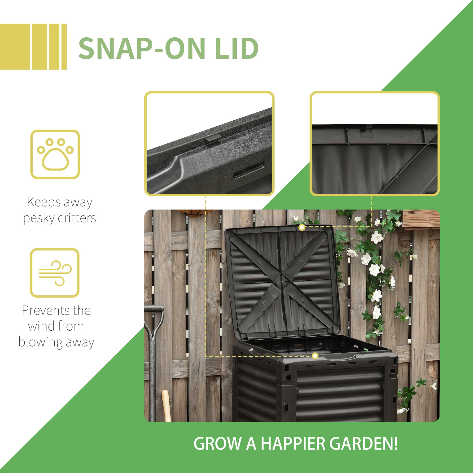 Outsunny Large Outdoor Compost Bin 80 Gallon Garden Compost Container Fast Soil Creation Aerating Box Black