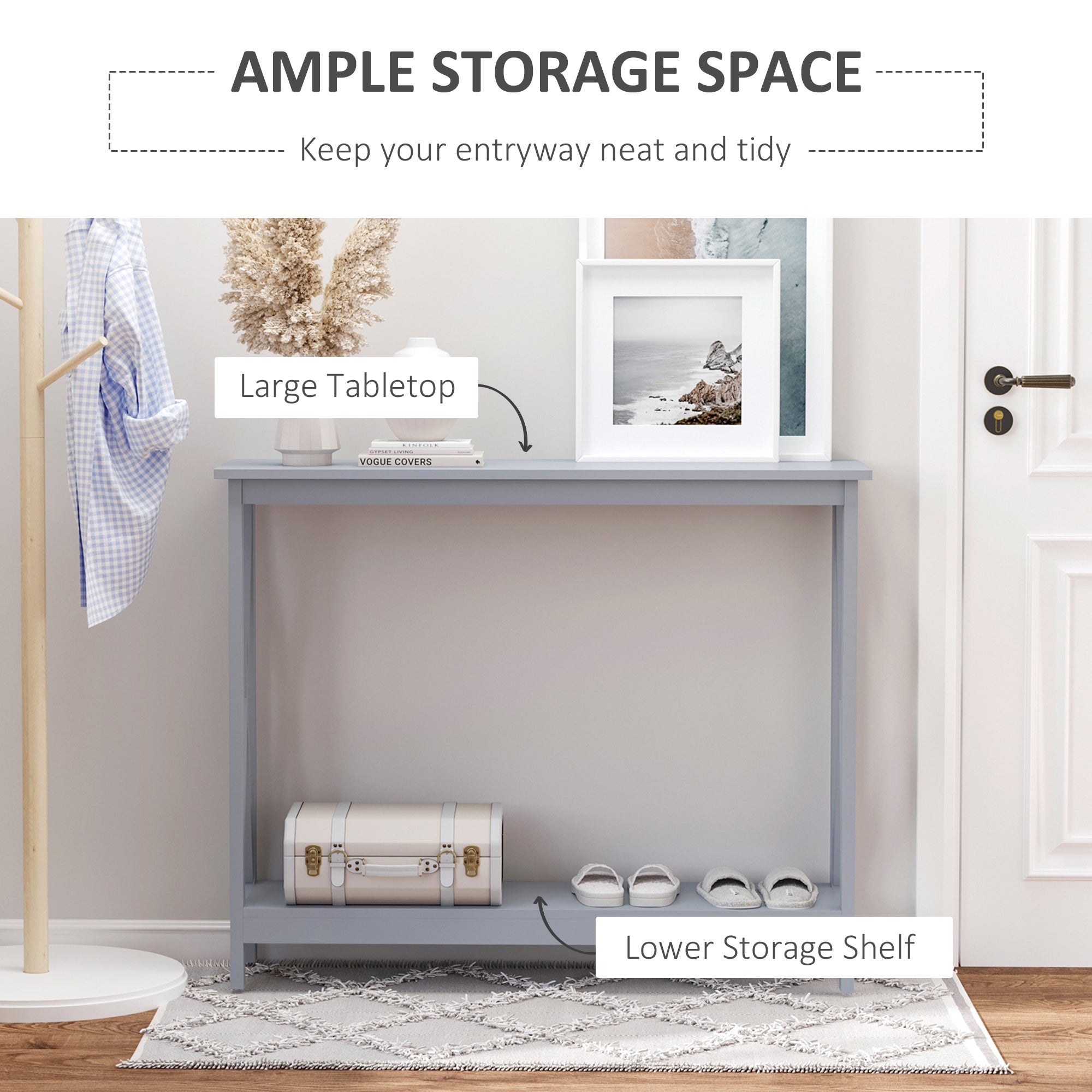 HOMCOM X-Design Console Table: Sofa Side Table with Storage Shelf for Living Room/Entryway, Grey