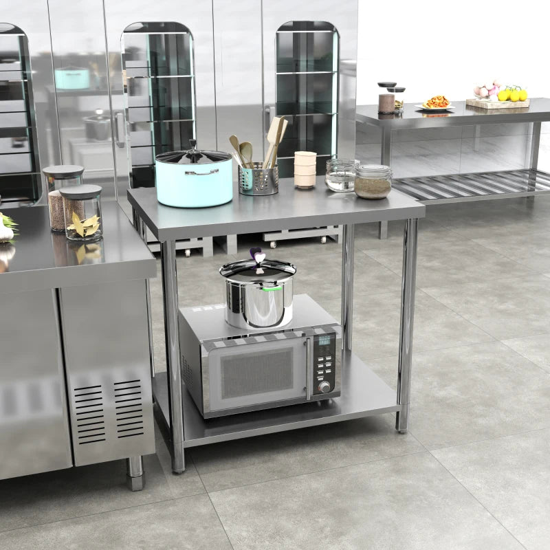 Stainless Steel Workbench, 35 x 24 x 34 Inch, Heavy Duty Work Prep Table with Shelf, Workbench for Kitchen, Garage