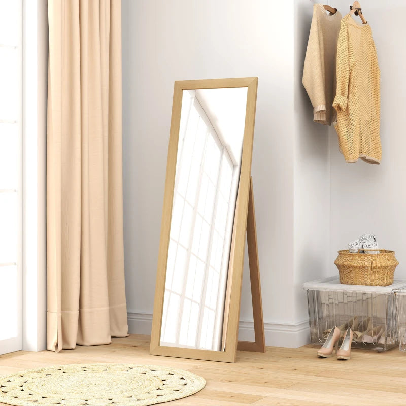 58" x 20" Floor Standing Mirror, Full Body Mirror for Bedroom, Living Room, Oak