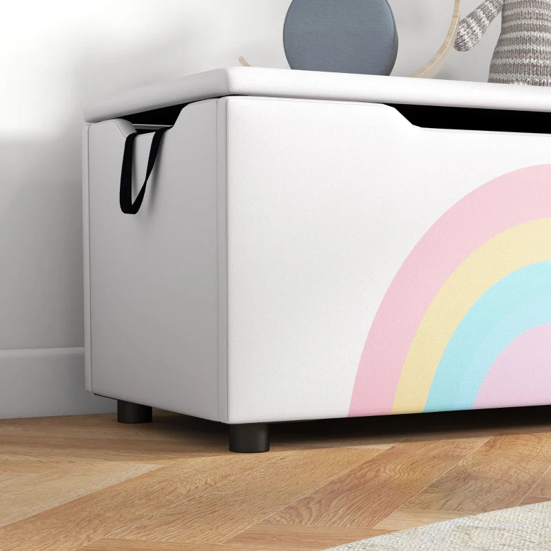Qaba Toy Chest, Kids Toy Bench Box, Lightweight Storage Bench with Lid and Side Handles, for Nursery Room Playroom Bedroom, Gift for 3-8 Years Old, White