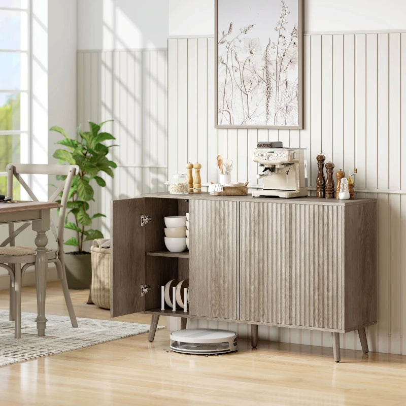 Buffet Cabinet with Storage, Modern Fluted Sideboard with Adjustable Shelves for Dining Room Living Room, Light Grey