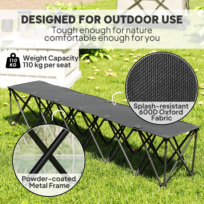 Portable 6-Seater Folding Camping Chair, Team Bench Chair with Carry Bag for Soccer Football Team, No Assembly