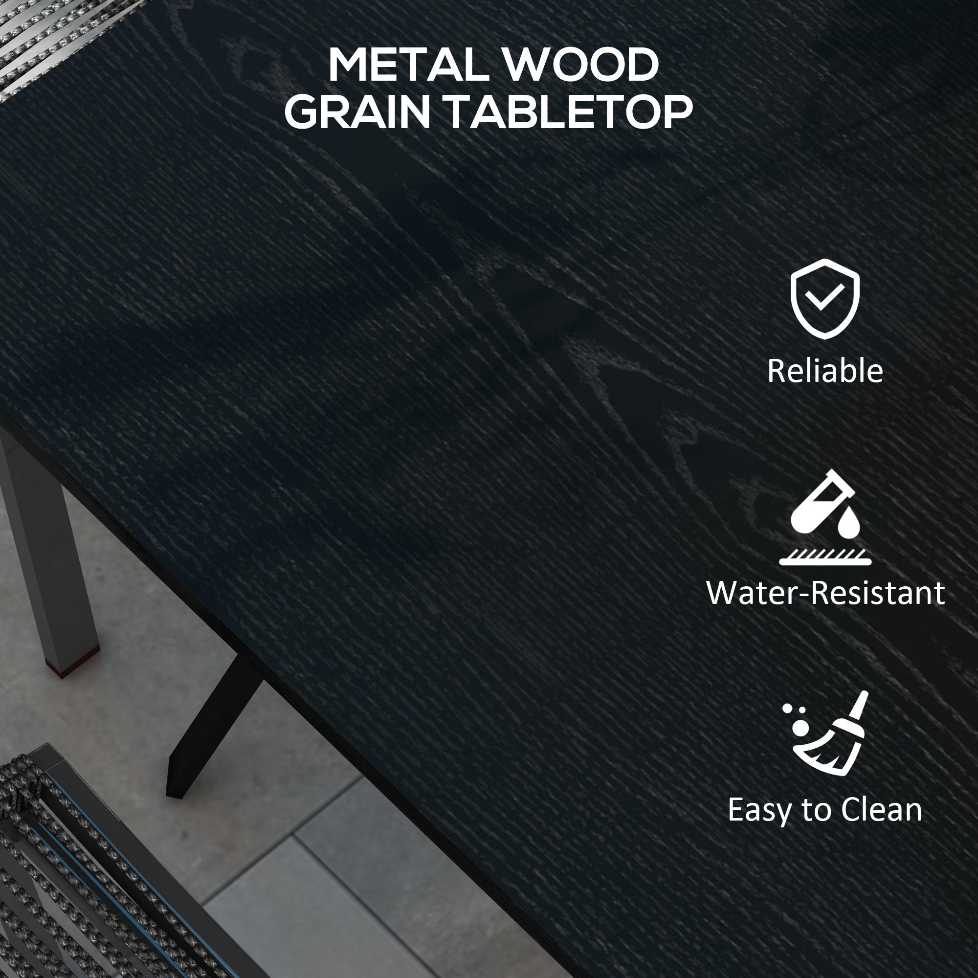 Outsunny Rectangle Patio Dining Table for 6 People with Steel Legs, Metal Tabletop for Garden, Backyard, Lawn, Balcony, Black