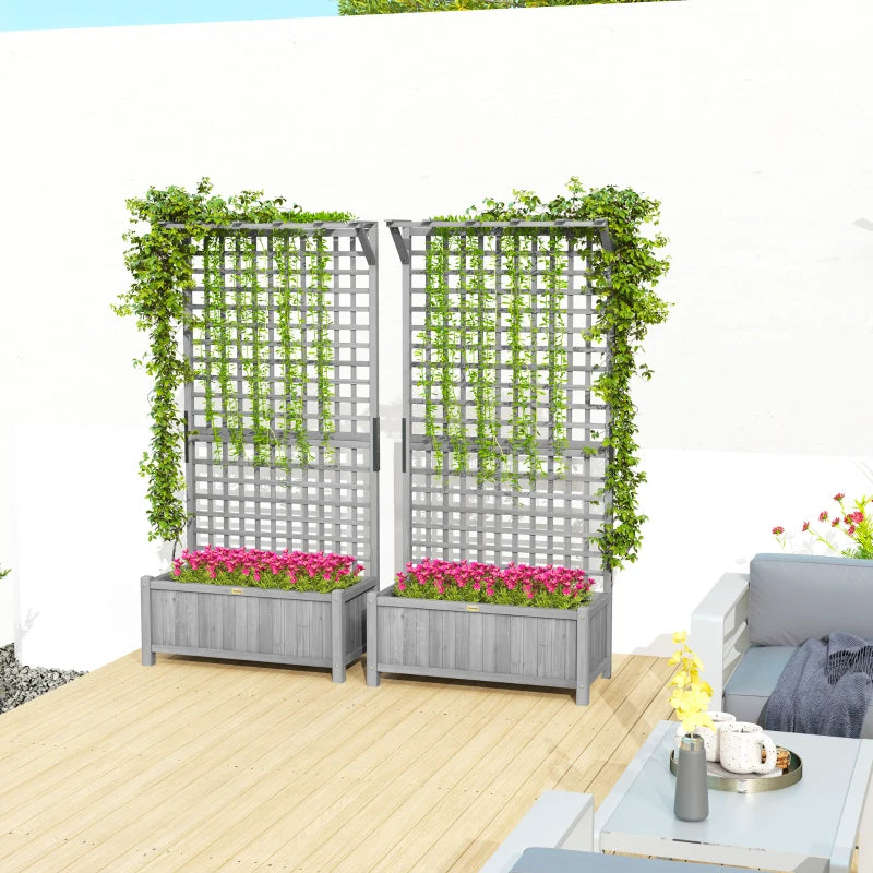 Wood Planter with Trellis for Vine Climbing, Raised Garden Bed, Privacy Screen for Backyard, Patio, Deck, Dark Grey