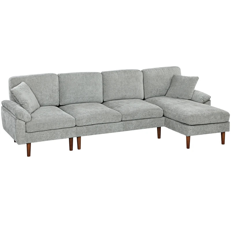 L-Shape Sofa, Modern Sectional Couch with Changeable Chaise Lounge, Pillows and Wooden Legs for Living Room, Grey